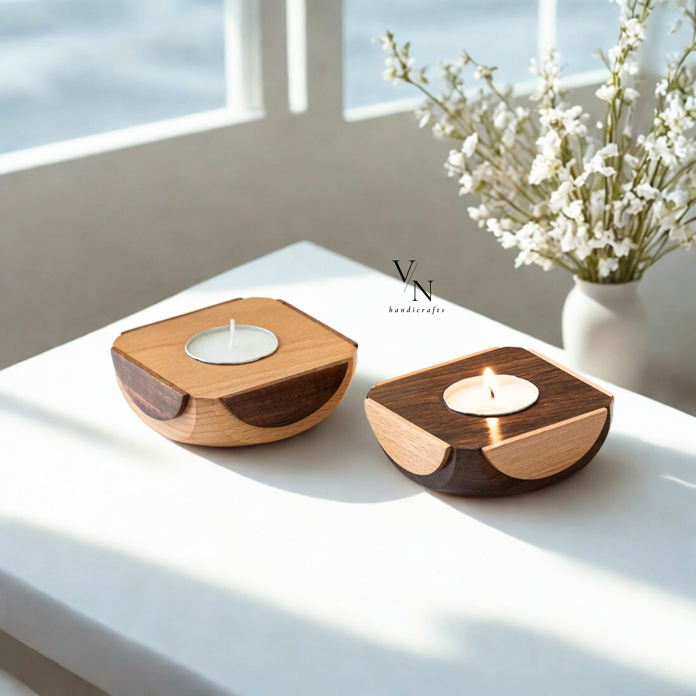 Wooden Tea Light Holder (Set of 2)