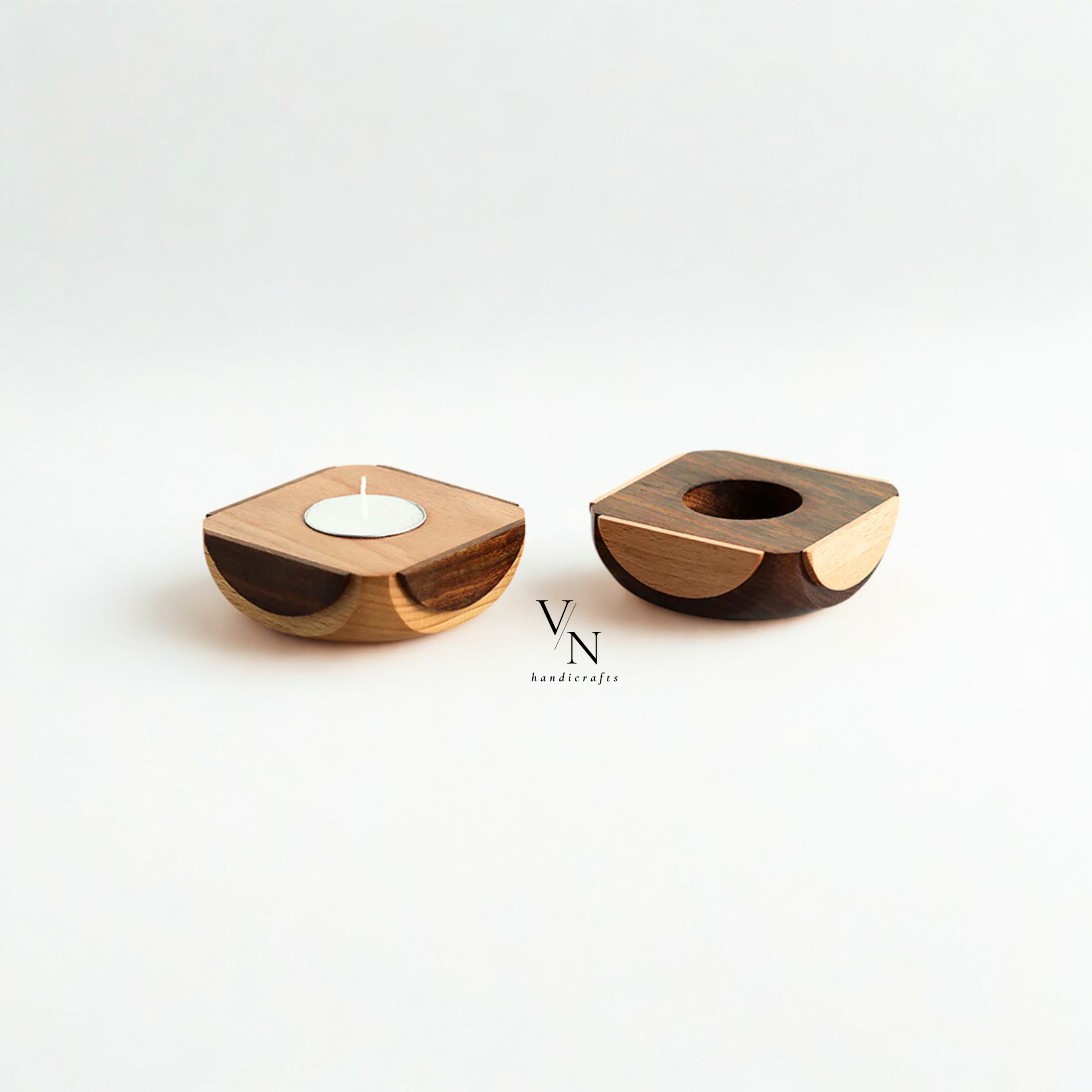 Wooden Tea Light Holder (Set of 2)