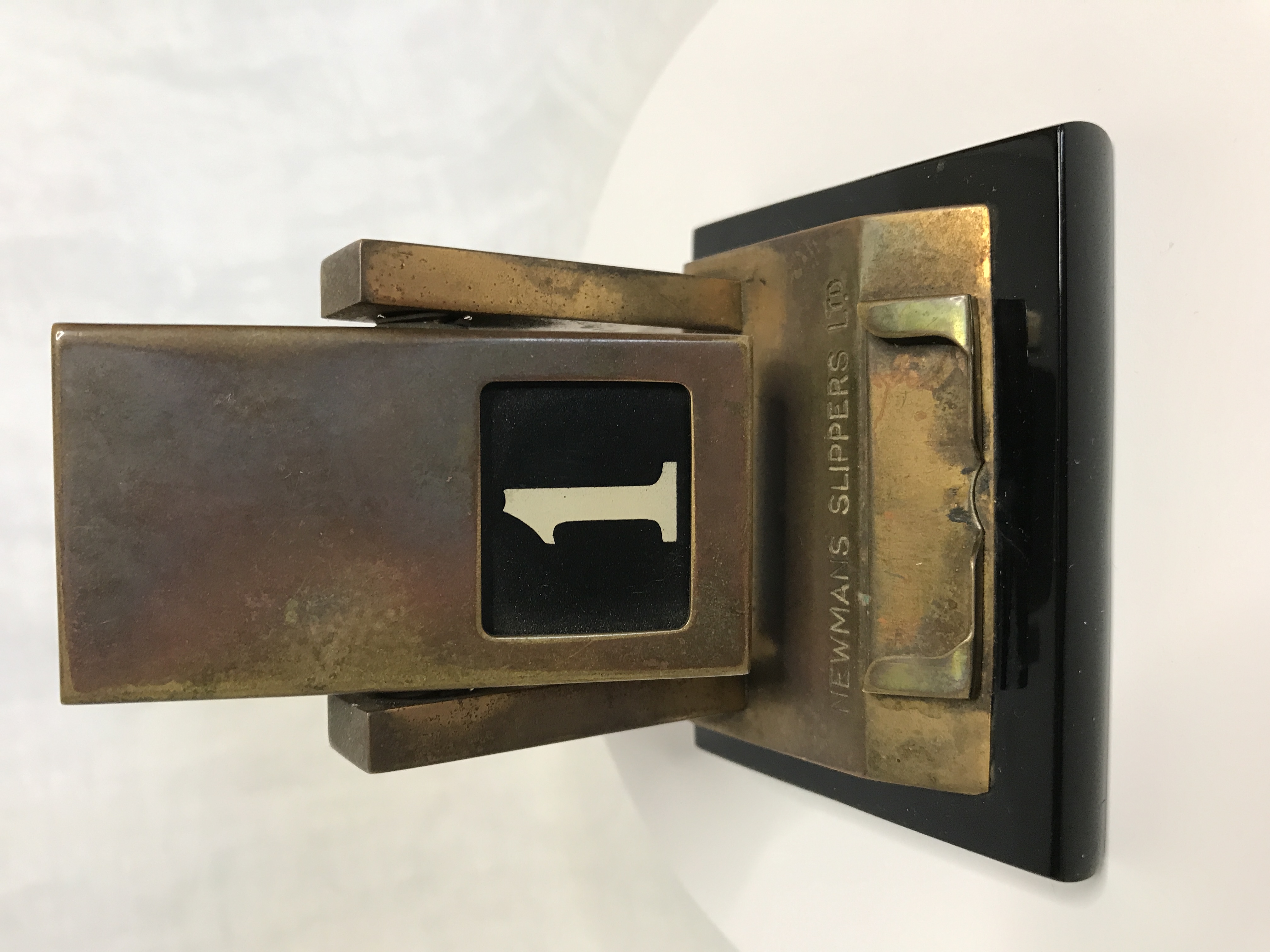 Vintage Brass Desktop Perpetual Calendar. Advertising Newman Slippers Ltd