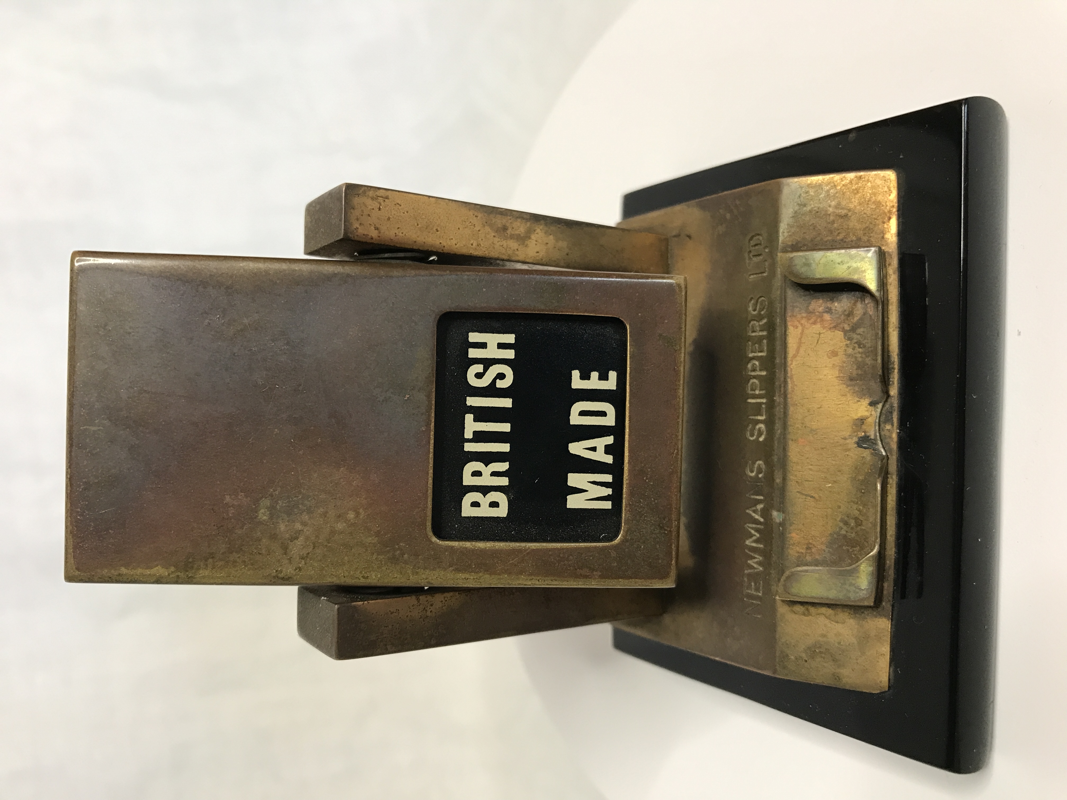 Vintage Brass Desktop Perpetual Calendar. Advertising Newman Slippers Ltd