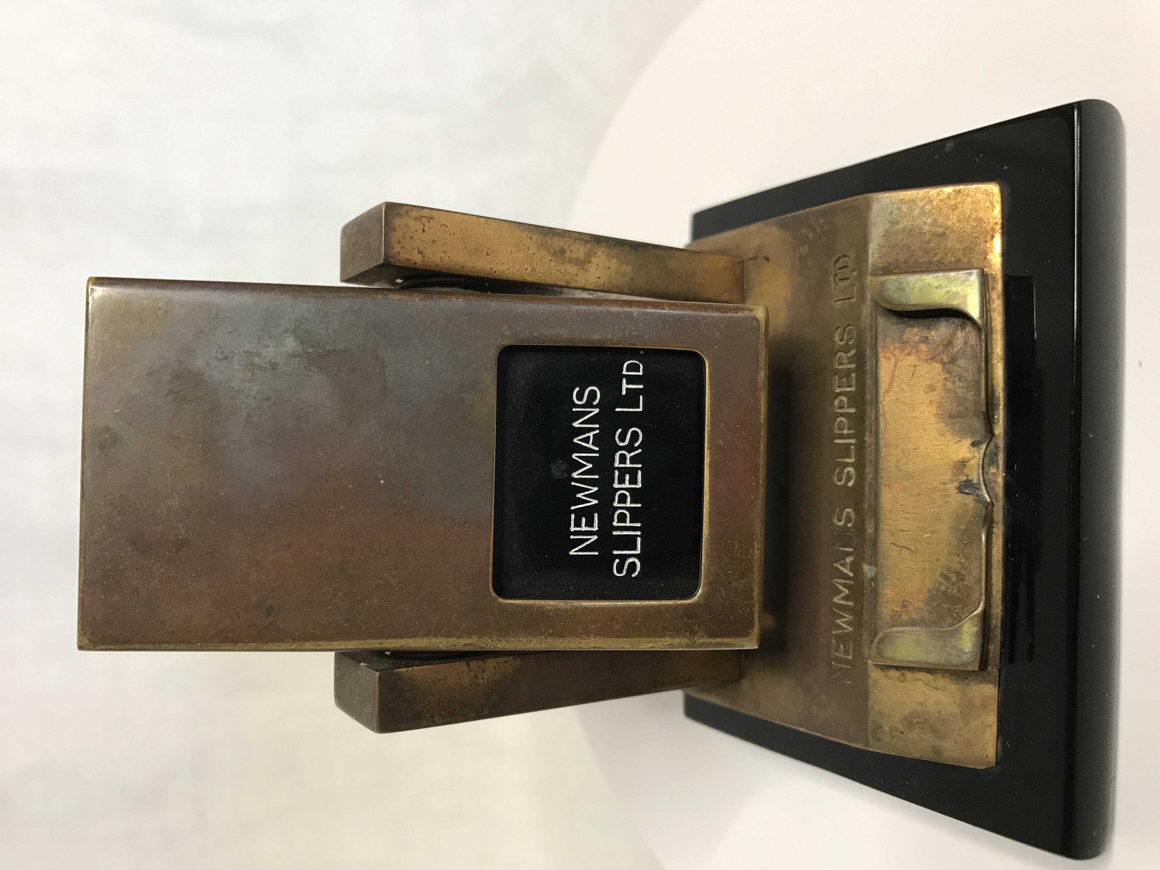 Vintage Brass Desktop Perpetual Calendar. Advertising Newman Slippers Ltd