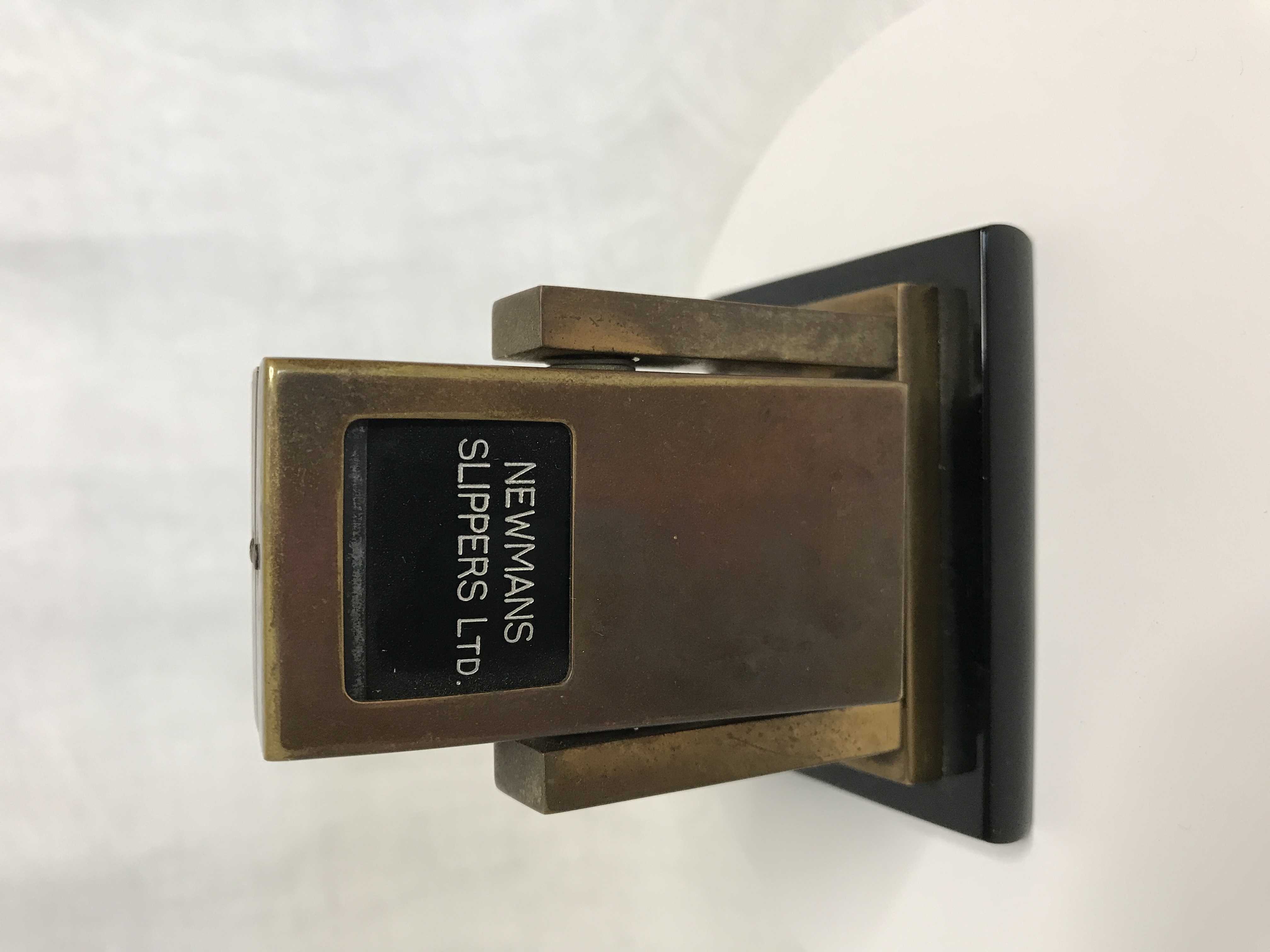 Vintage Brass Desktop Perpetual Calendar. Advertising Newman Slippers Ltd