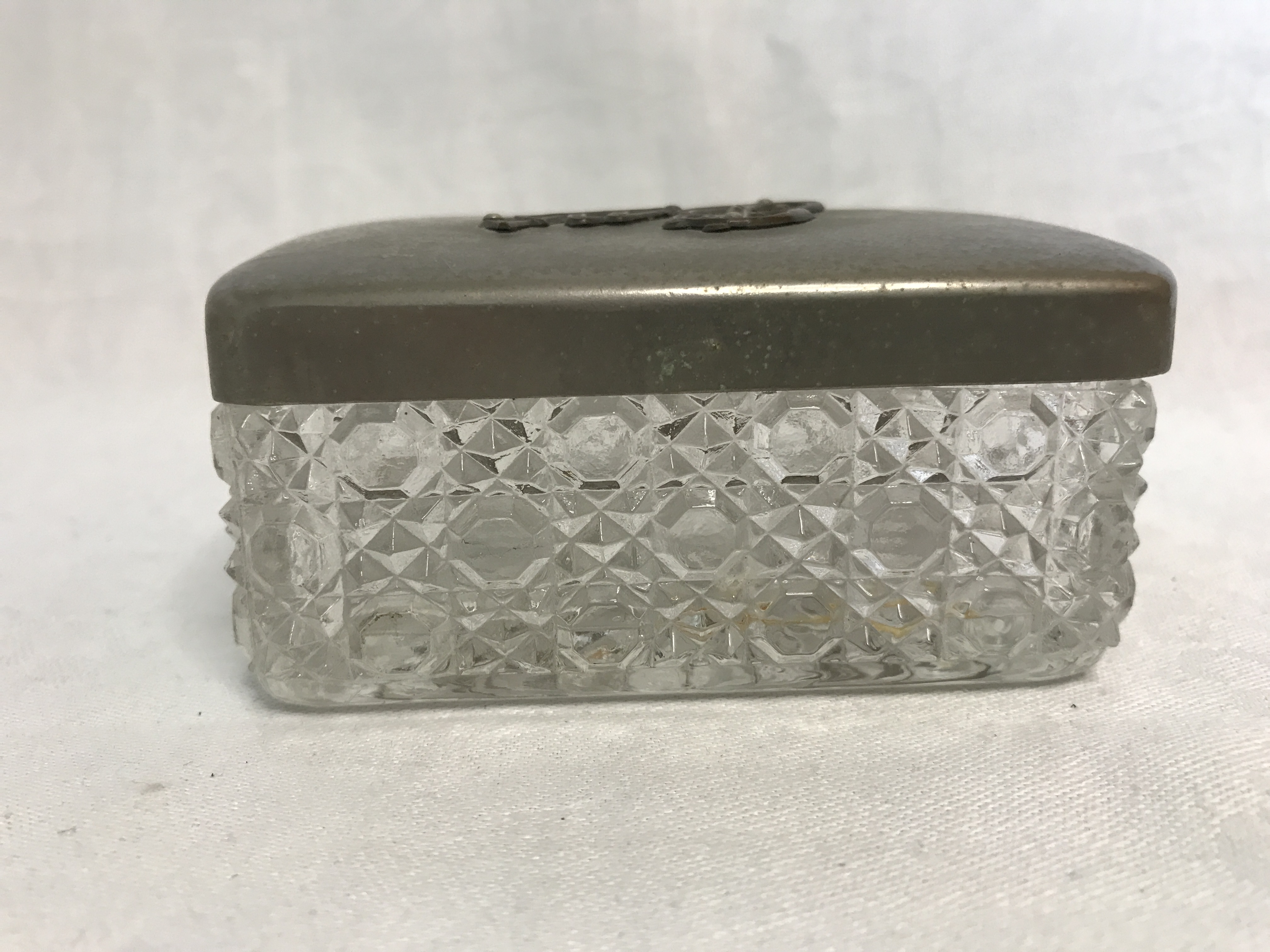 Vintage/ Antique Art deco style glass lidded pin box