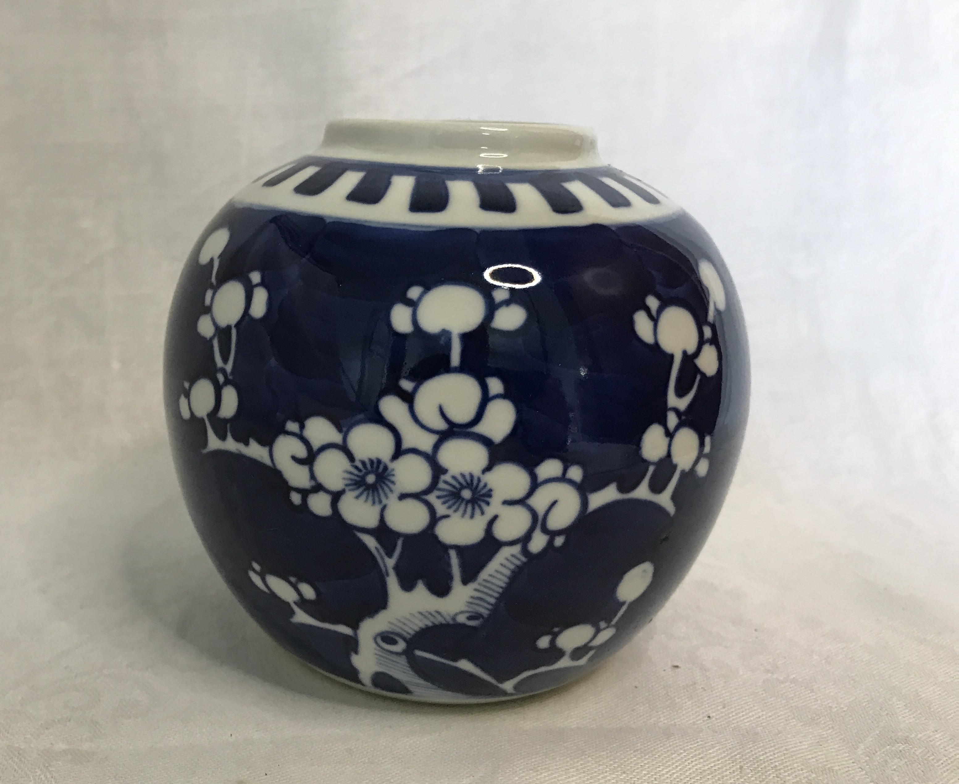 Chinese Prunus pot, spice or ginger jar, blue and white.