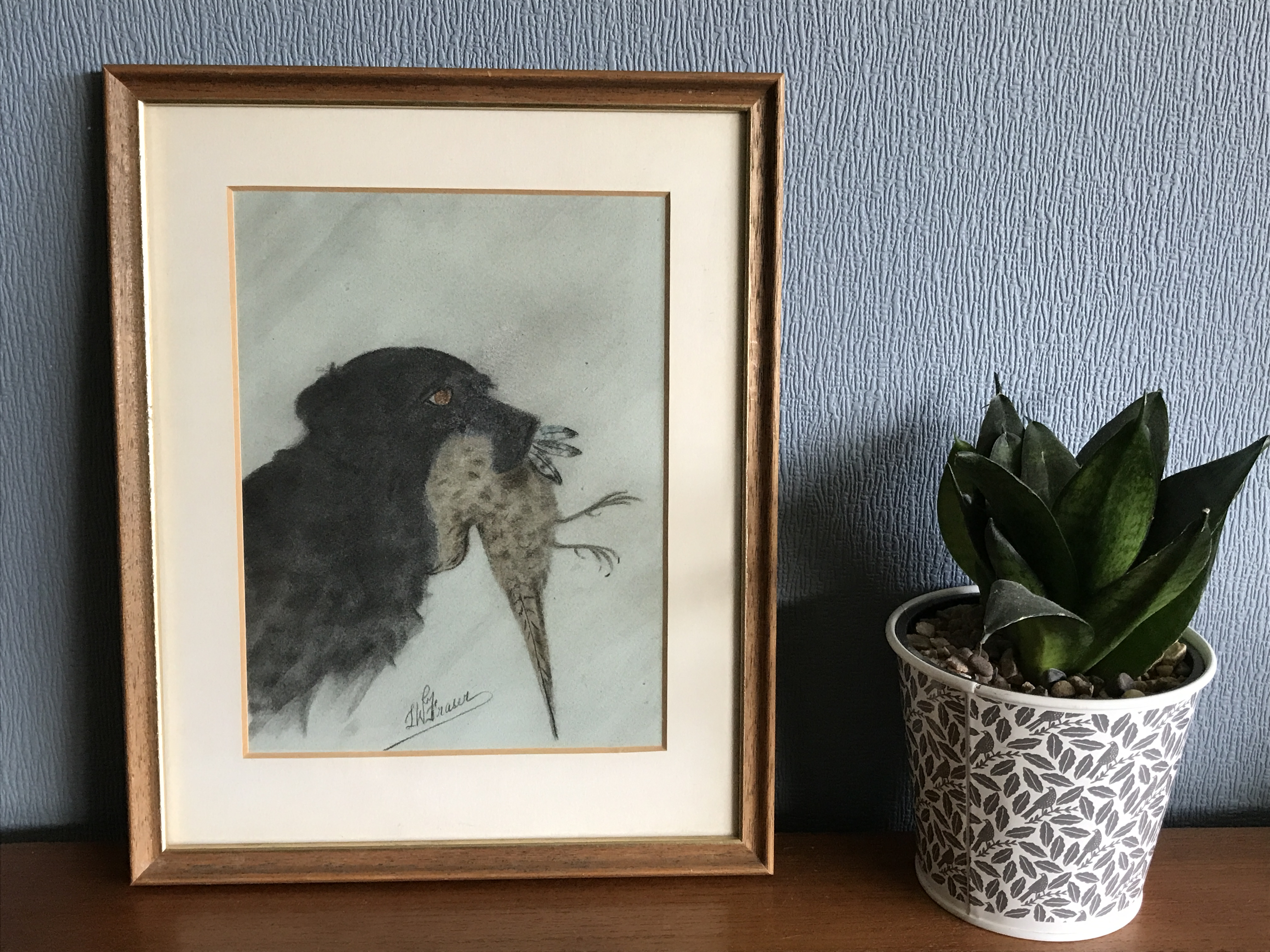 Original L W Fraser pastel of a working gun dog with game