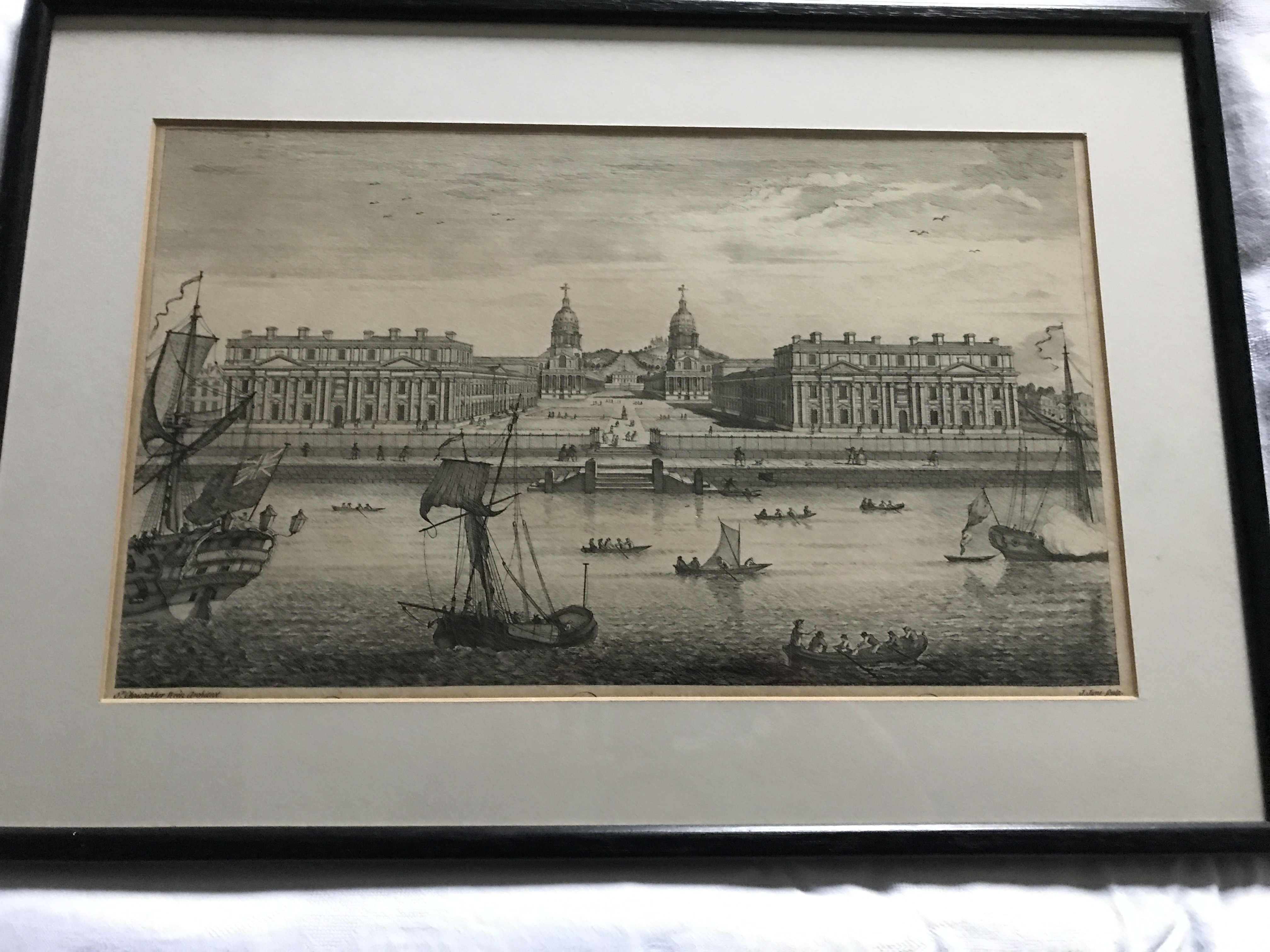 Prospect of Greenwich Hospital Print of Etching by J June