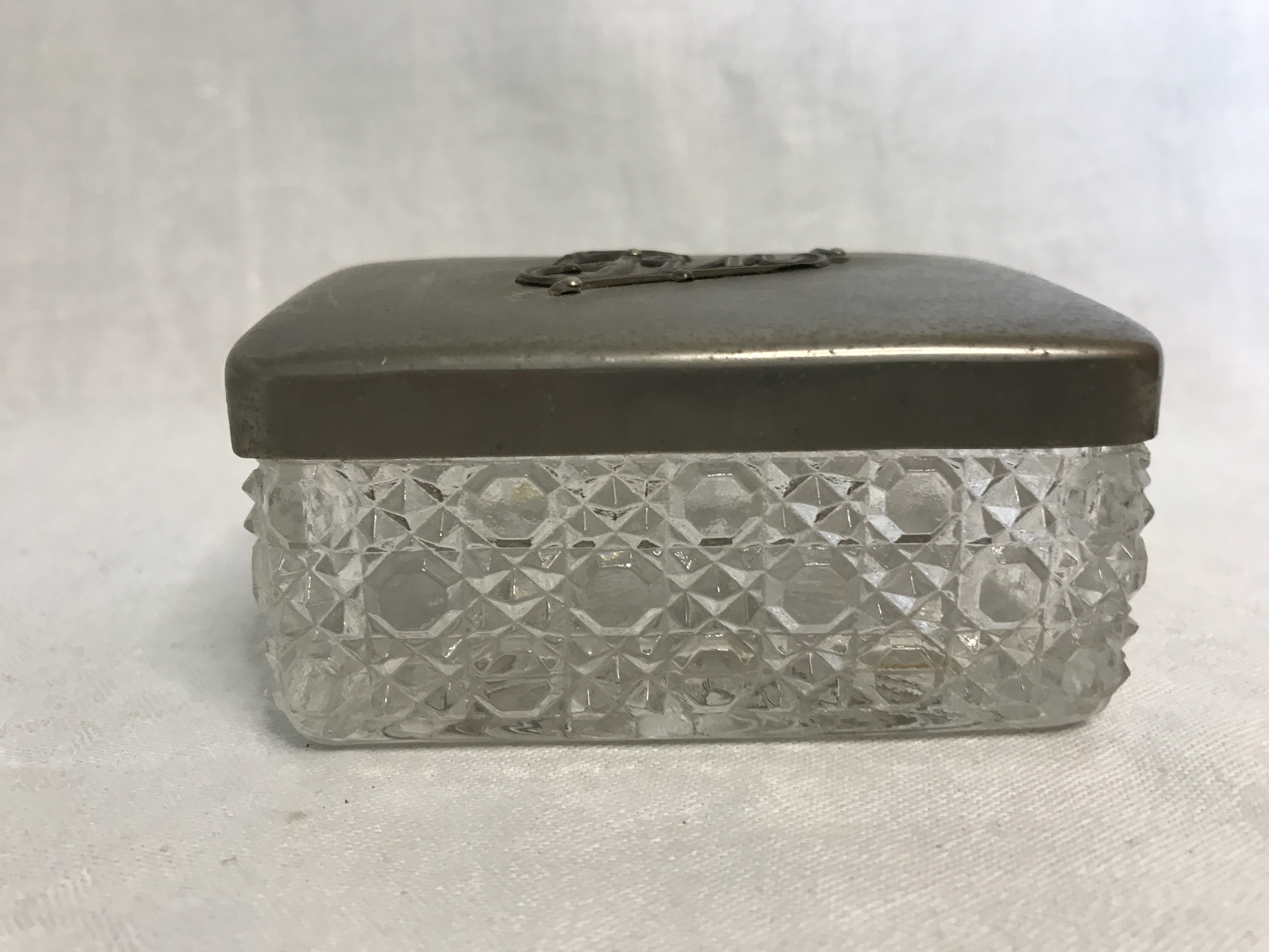 Vintage/ Antique Art deco style glass lidded pin box
