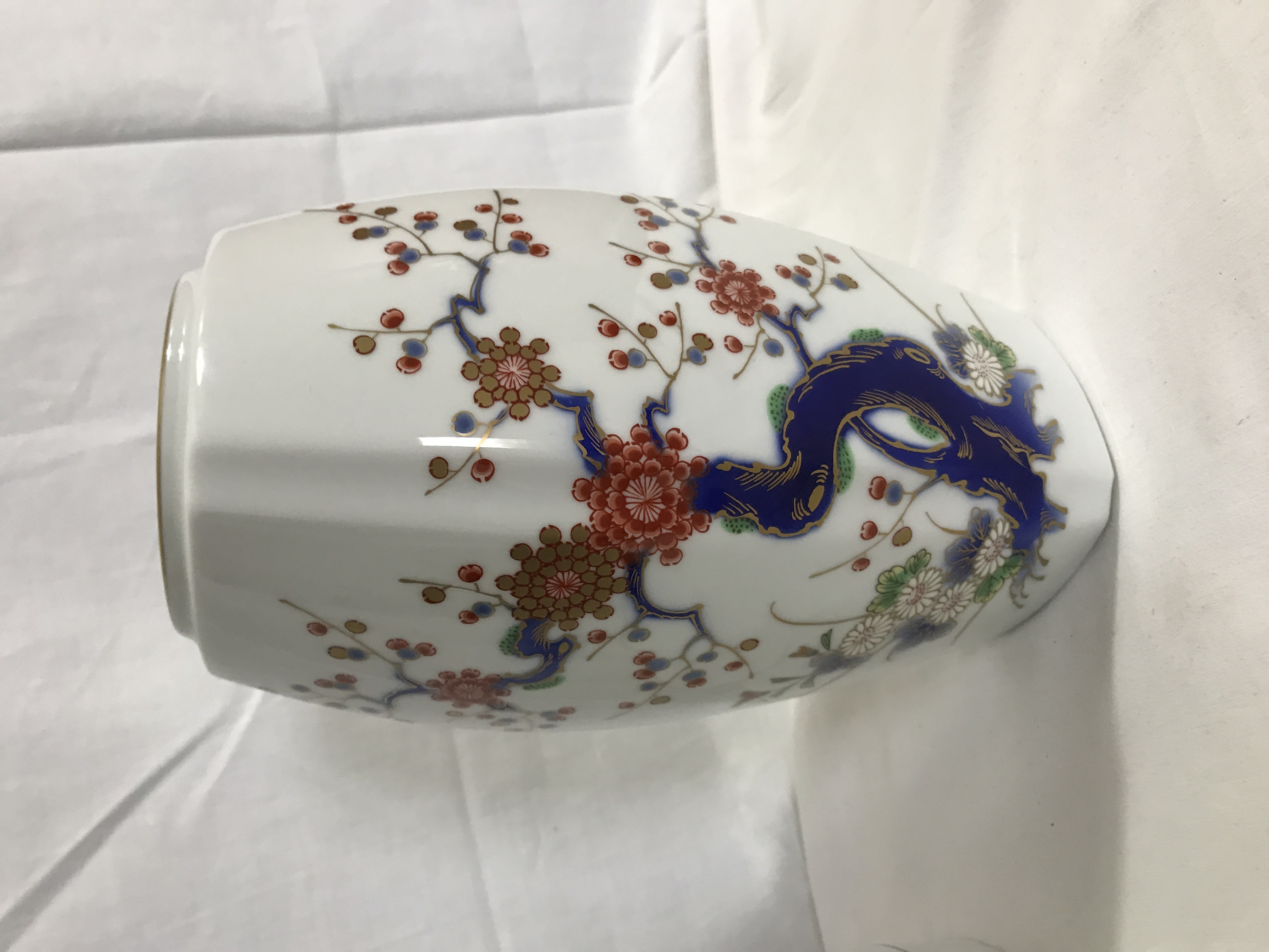 Fukagawa Japanese Porcelain vase flowering Prunus tree.