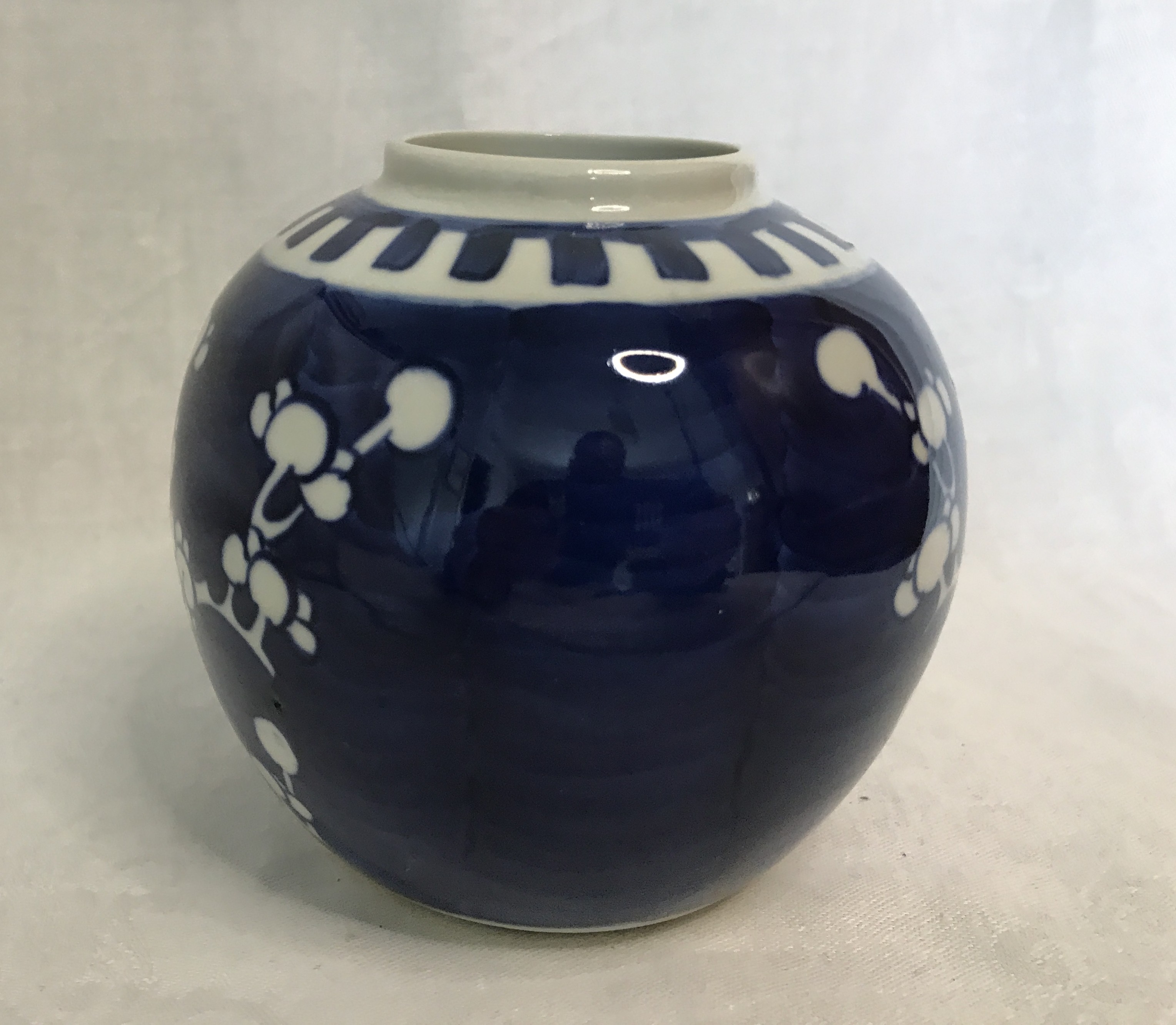 Chinese Prunus pot, spice or ginger jar, blue and white.
