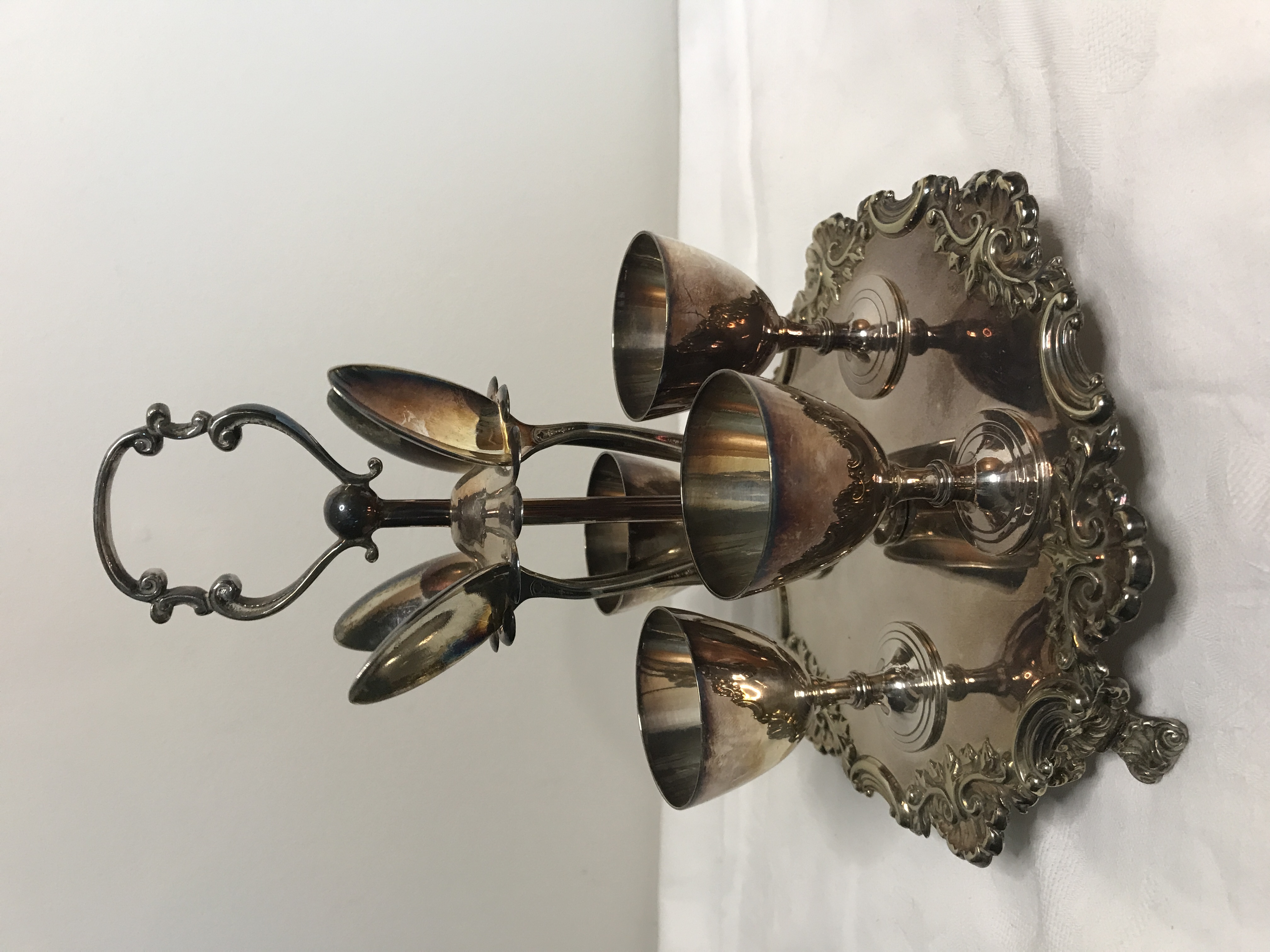 Vintage/ Antique Silver Egg Cruet set with spoons. Fenton Bros . EPNS