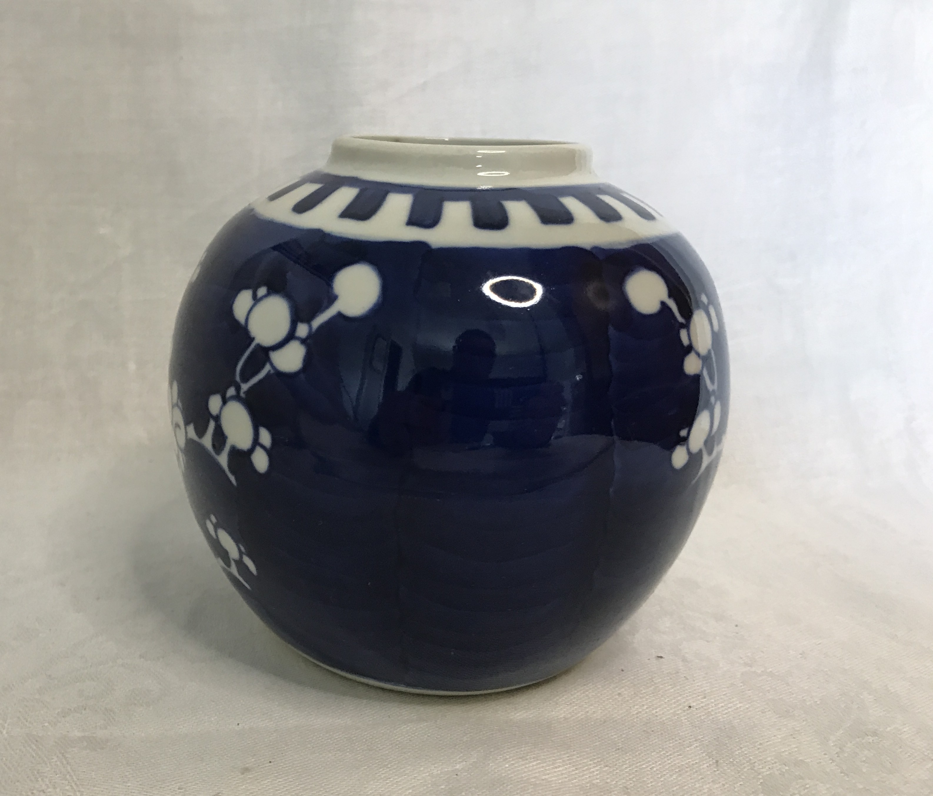 Chinese Prunus pot, spice or ginger jar, blue and white.
