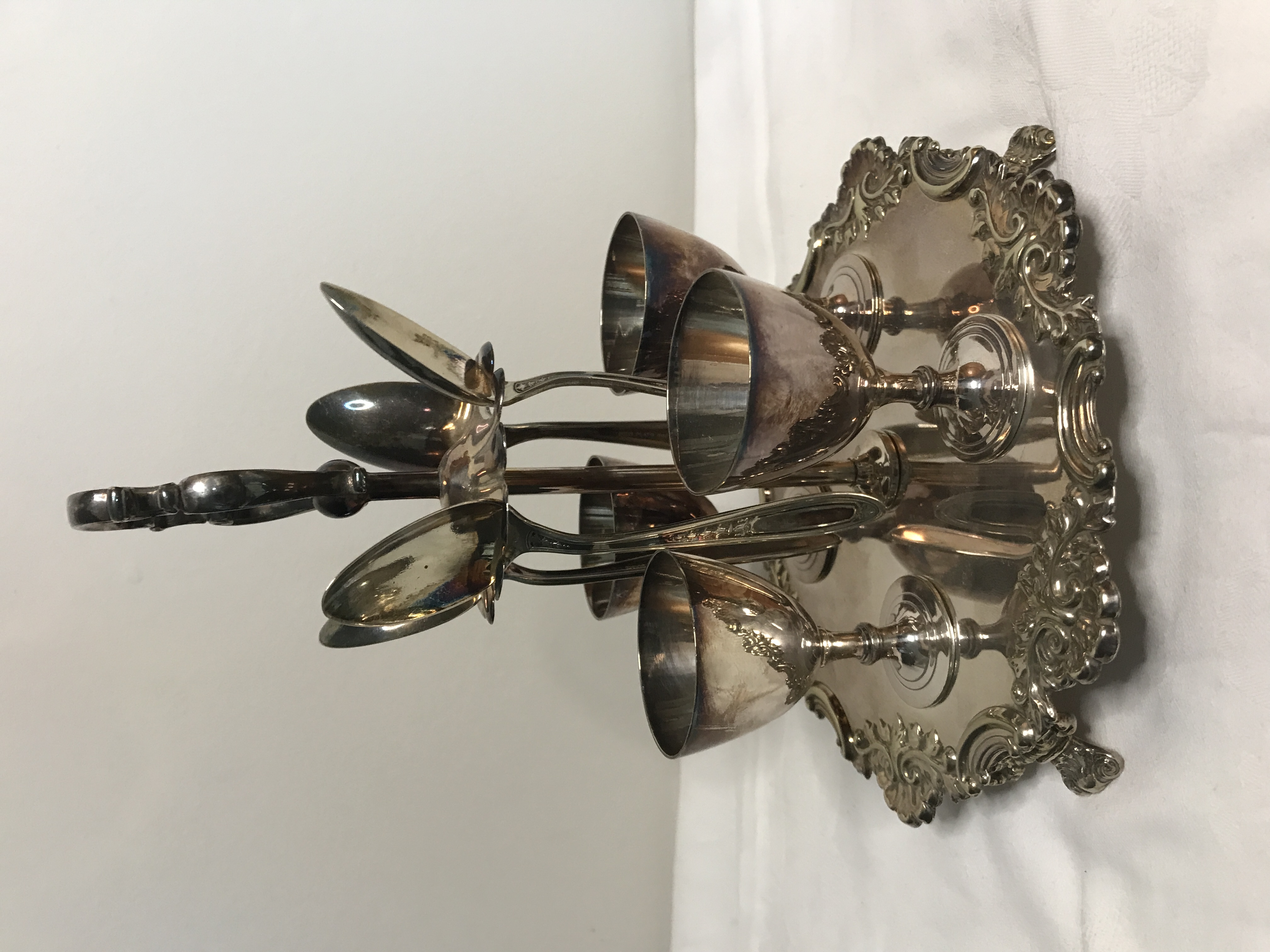 Vintage/ Antique Silver Egg Cruet set with spoons. Fenton Bros . EPNS