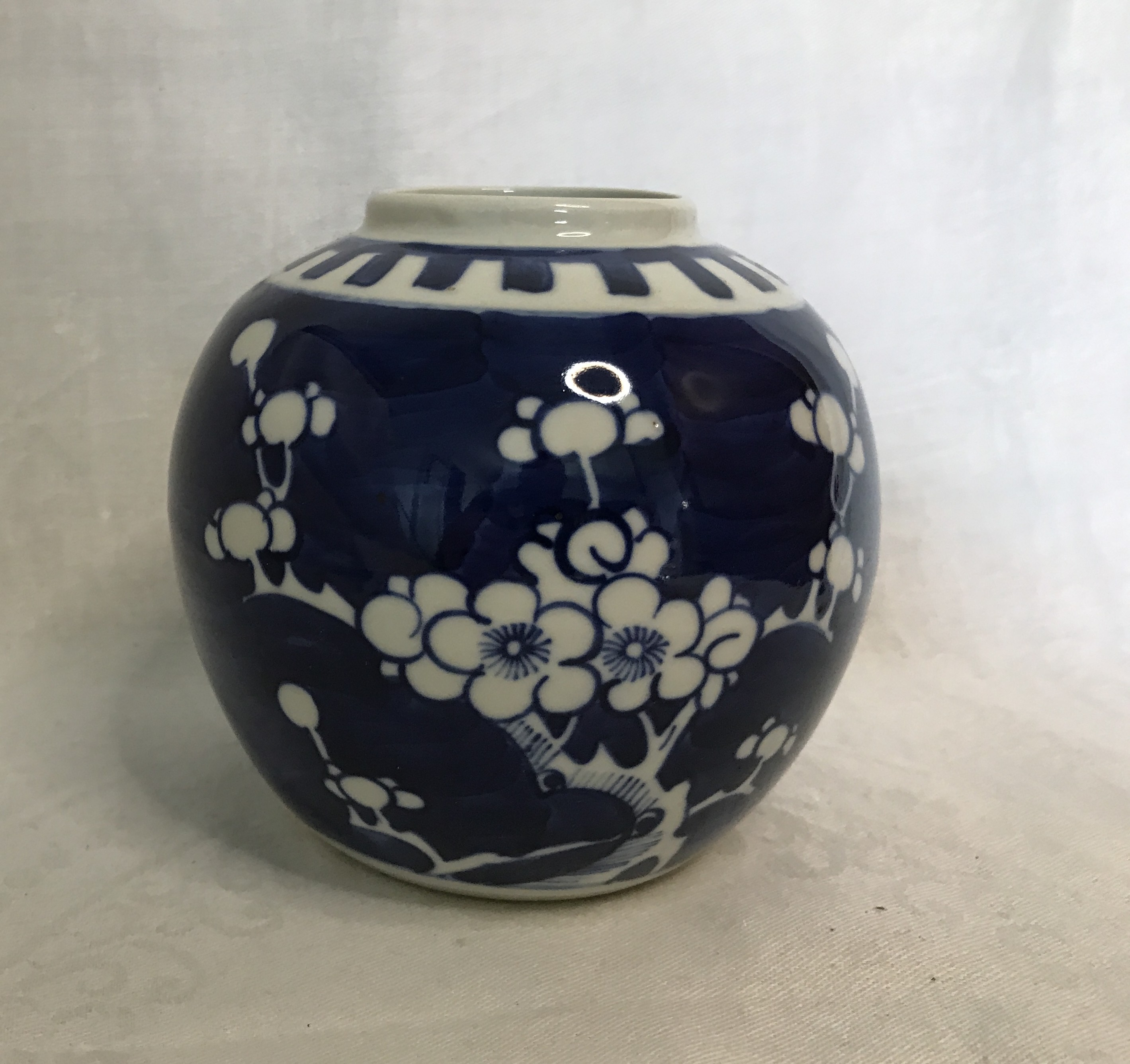 Chinese Prunus pot, spice or ginger jar, blue and white.