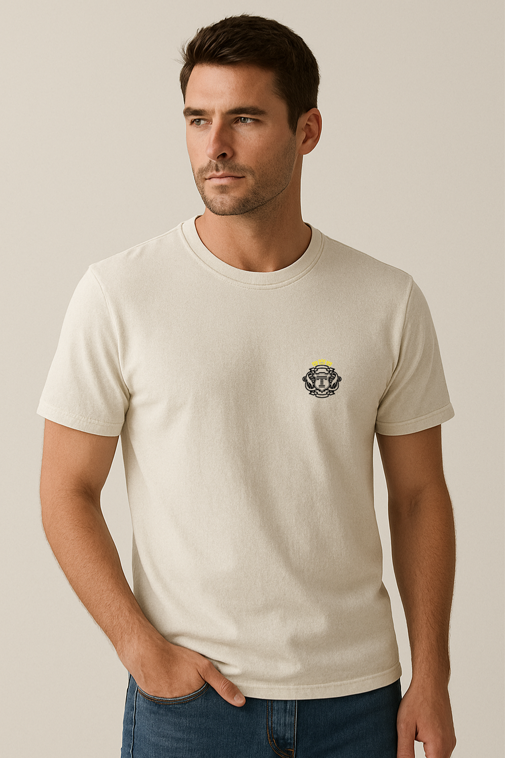 T-shirt estonada brasão off white