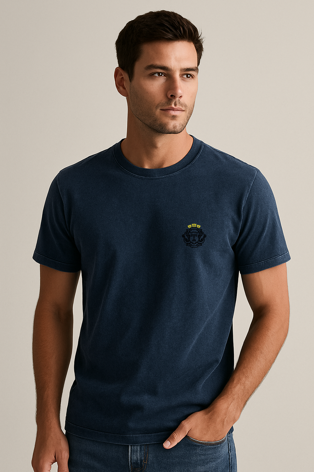 T-shirt estonada brasão azul