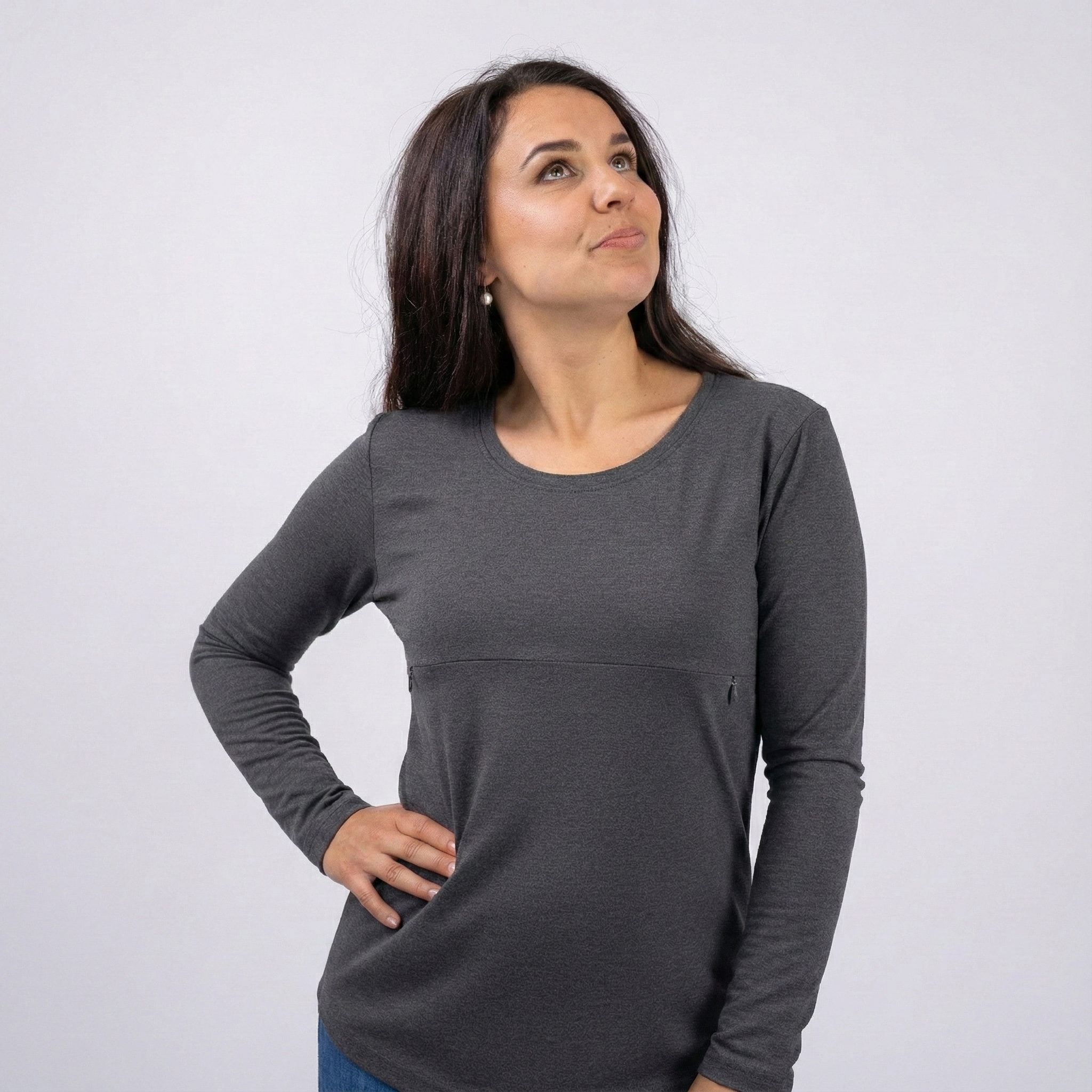 Pilki žindymo marškinėliai ilgomis rankovėmis "Long Day"