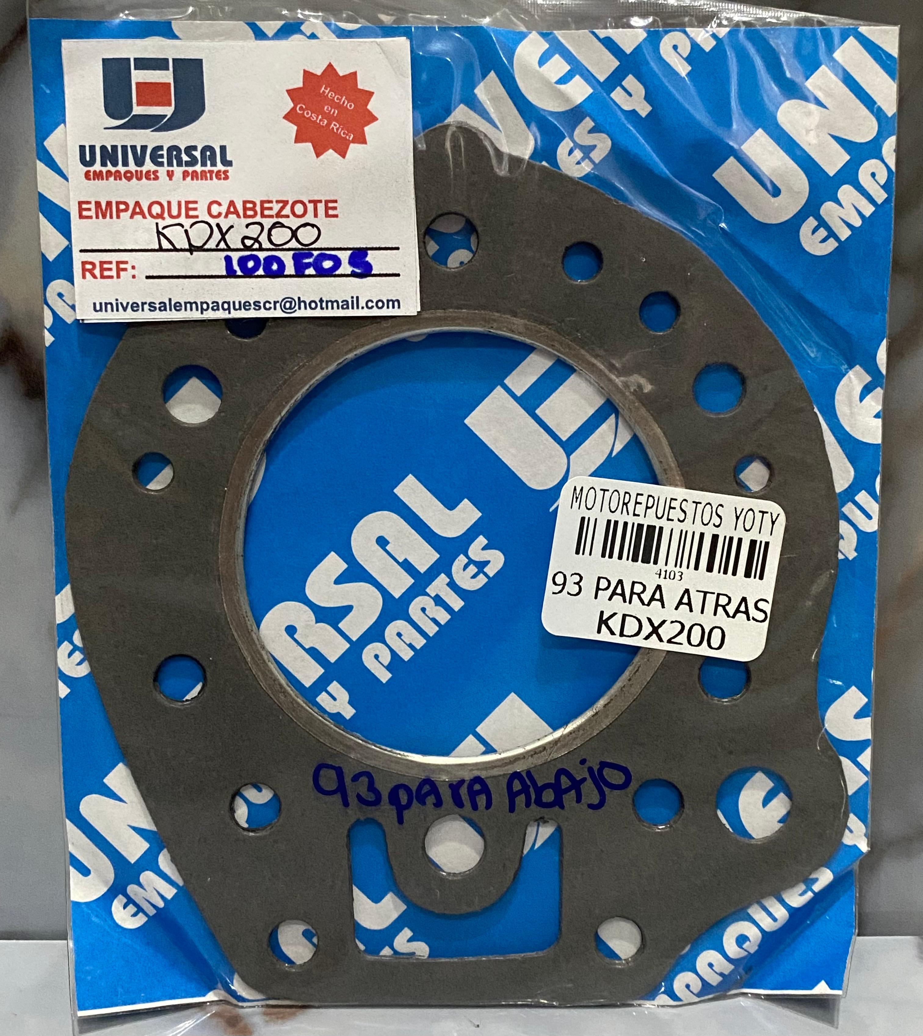 EMPAQUE CABEZOTE KDX 200 94 ATRAS ADBESTO    