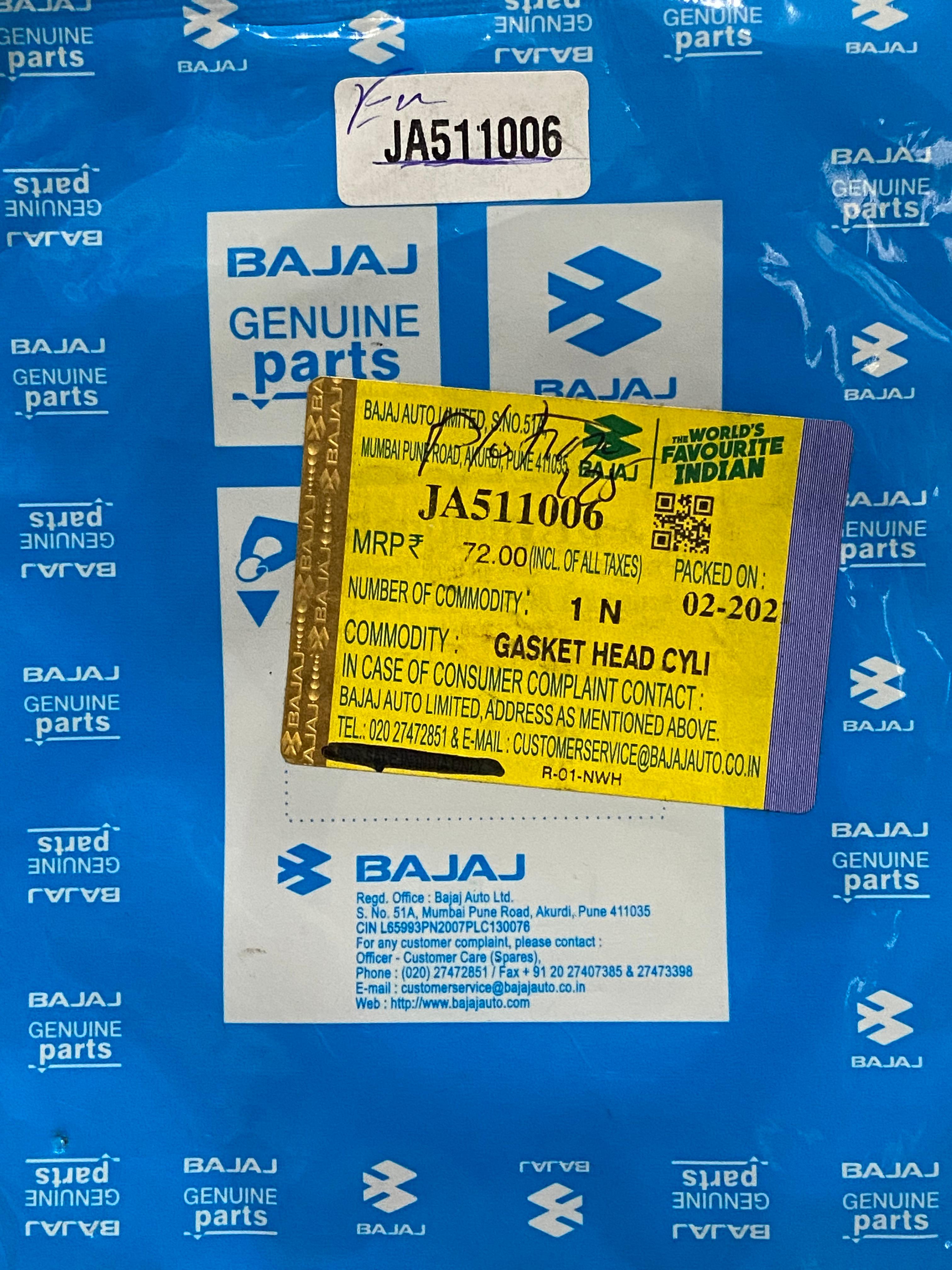 EMPAQUE CABEZOTE BAJAJ PLATINA 125