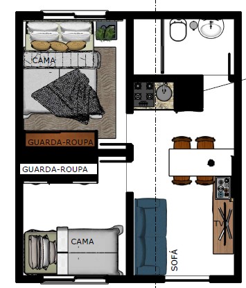 CASA 2 QUARTOS PARA TERRENO DE 8 X 12,5 m (100m2)