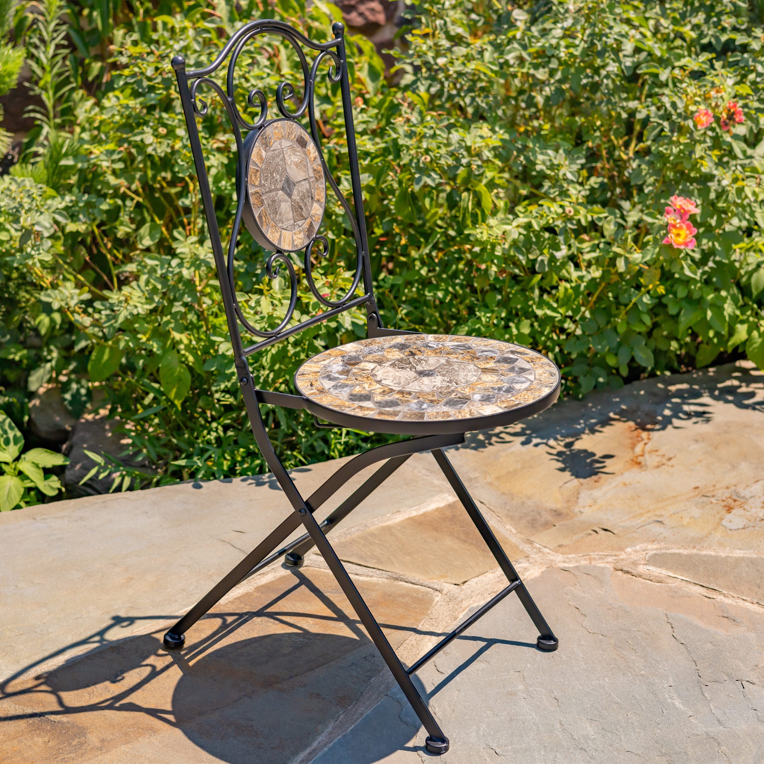 St. Augustine” Three Piece Mosaic Bistro Set – Stone Grey & Brown
