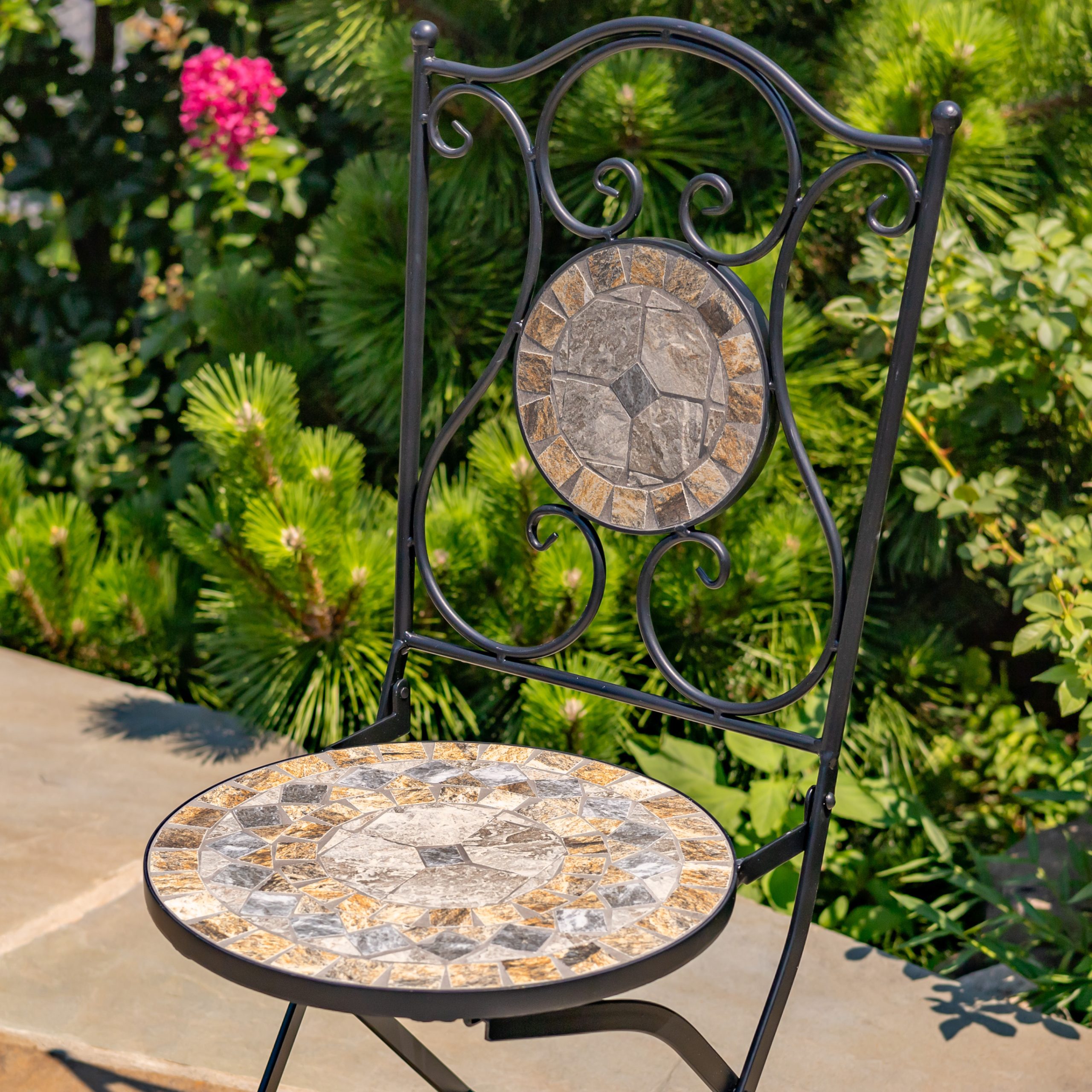 St. Augustine” Three Piece Mosaic Bistro Set – Stone Grey & Brown
