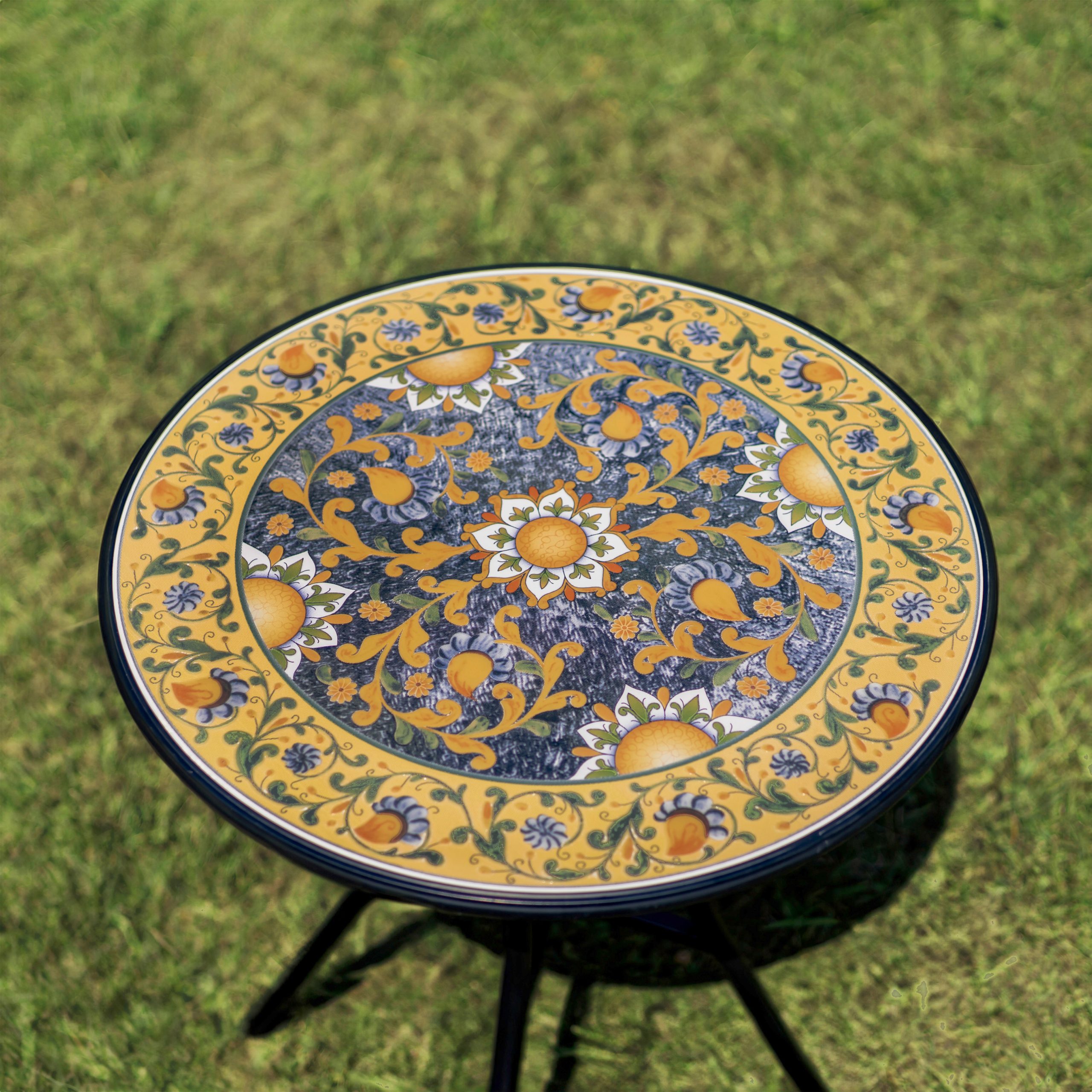 “Newport” Three Piece Mosaic Bistro Set – Gold, Blue & Orange