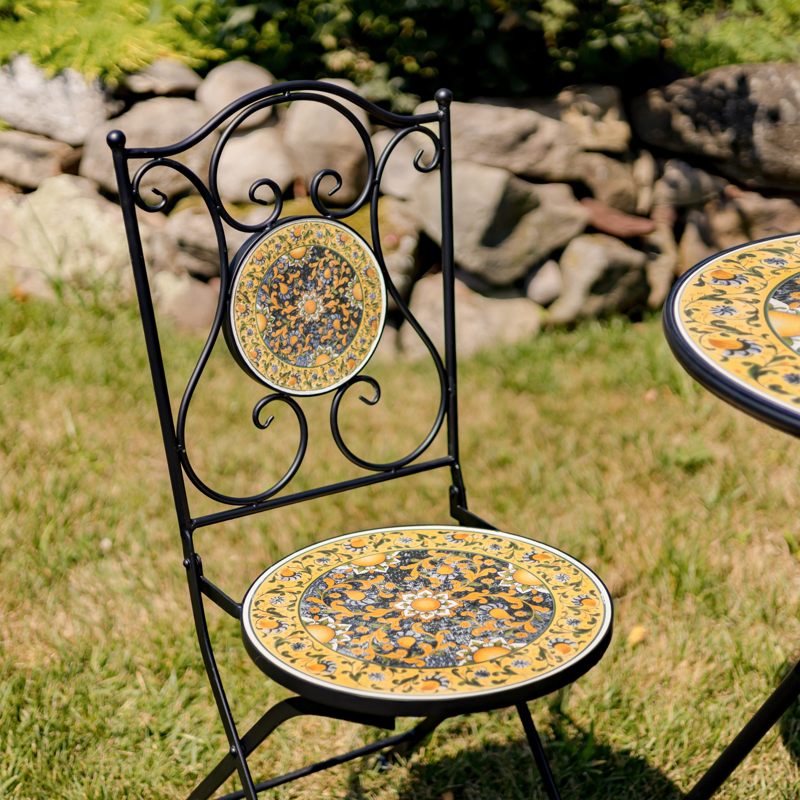 “Newport” Three Piece Mosaic Bistro Set – Gold, Blue & Orange