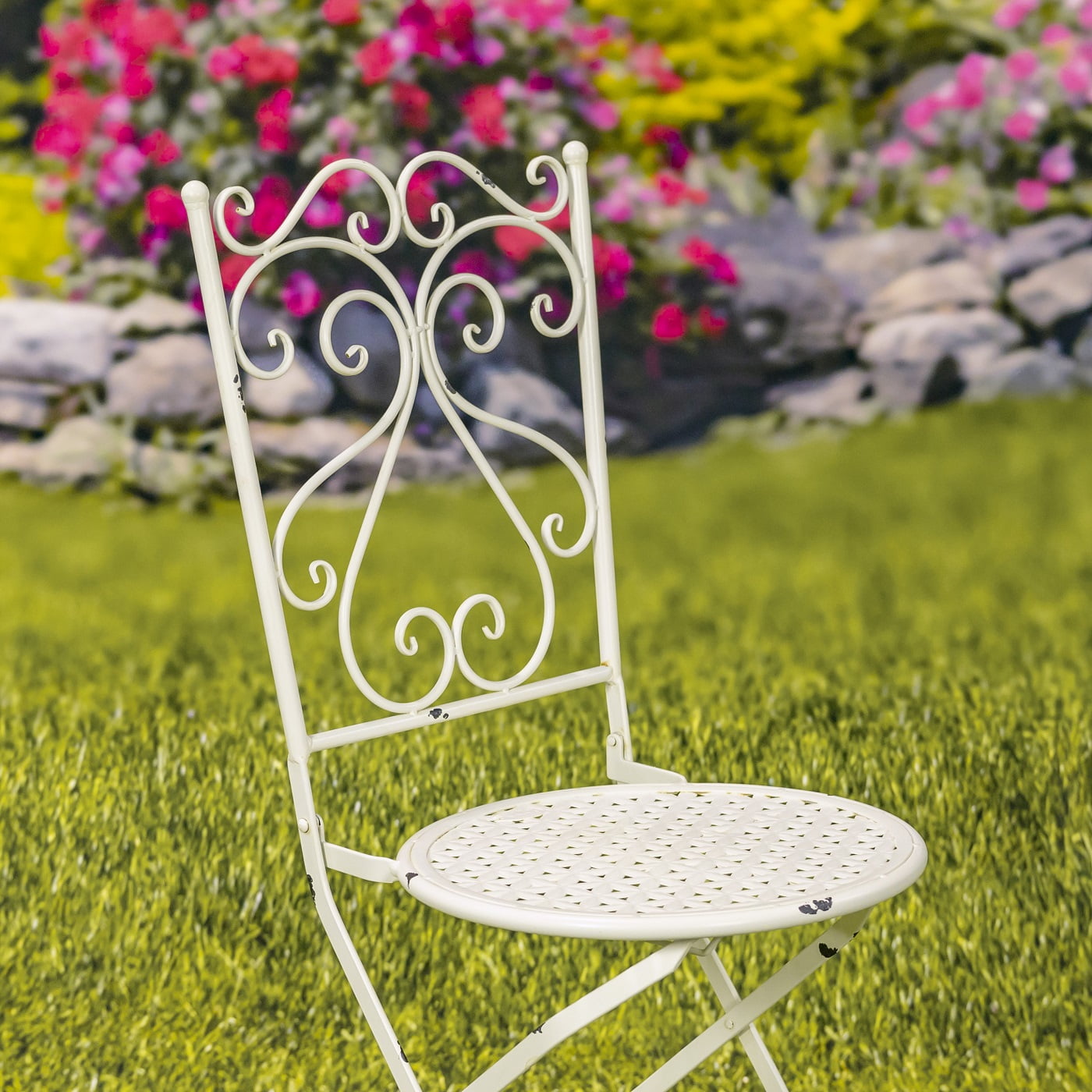 “Solebury” Five-Piece Metal Dining Set in Antique White
