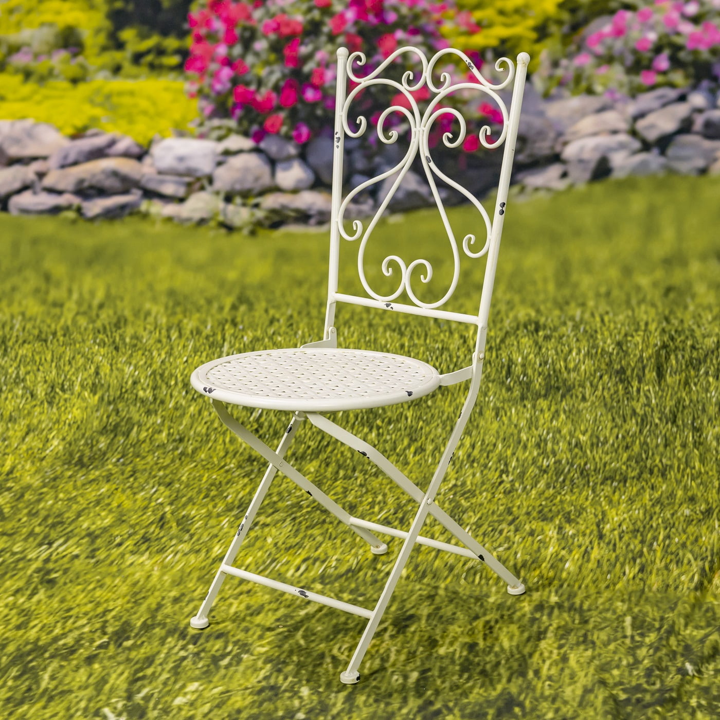 “Solebury” Five-Piece Metal Dining Set in Antique White