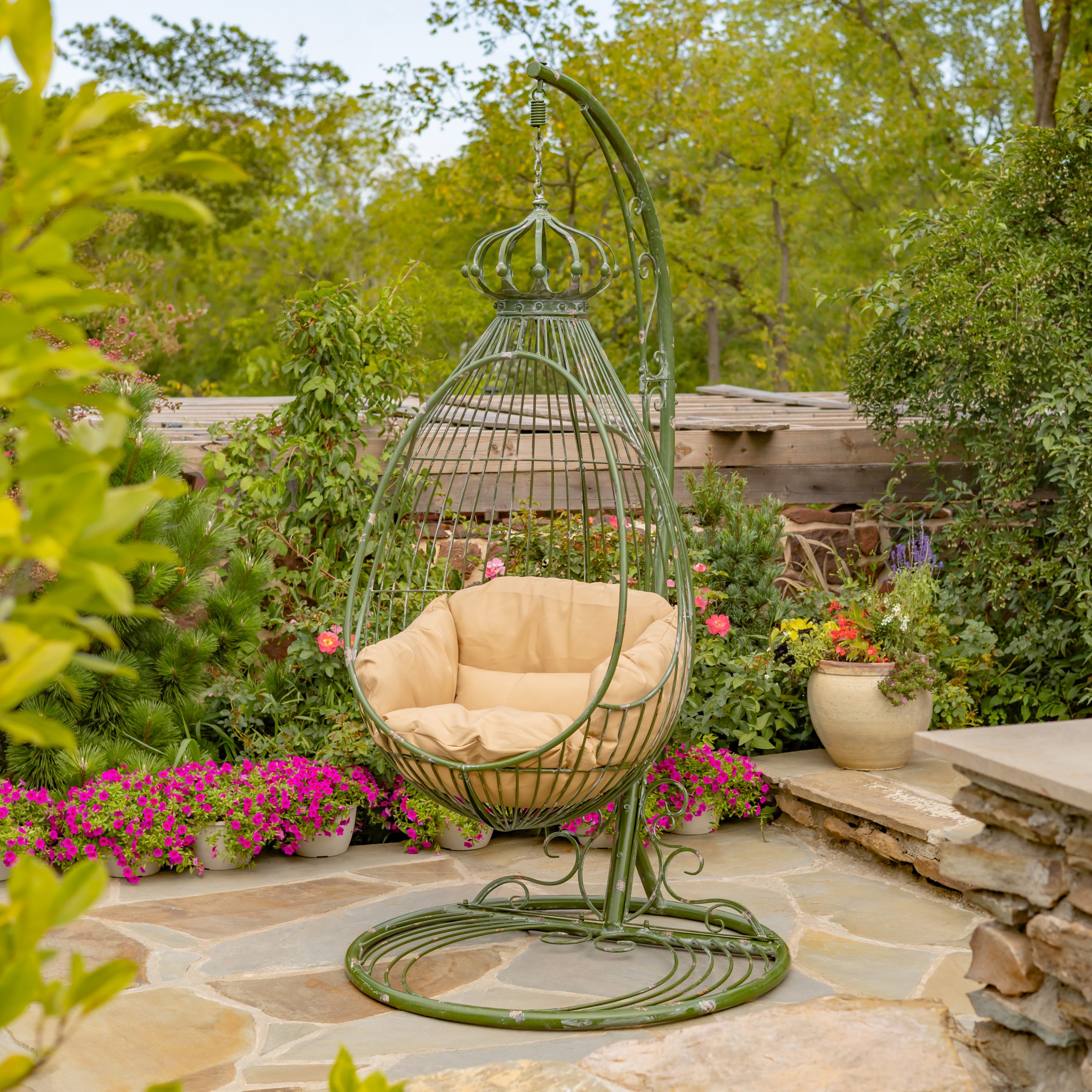 89″ Tall One-Person Hanging Metal Egg Chair & Stand “Elizabeth”