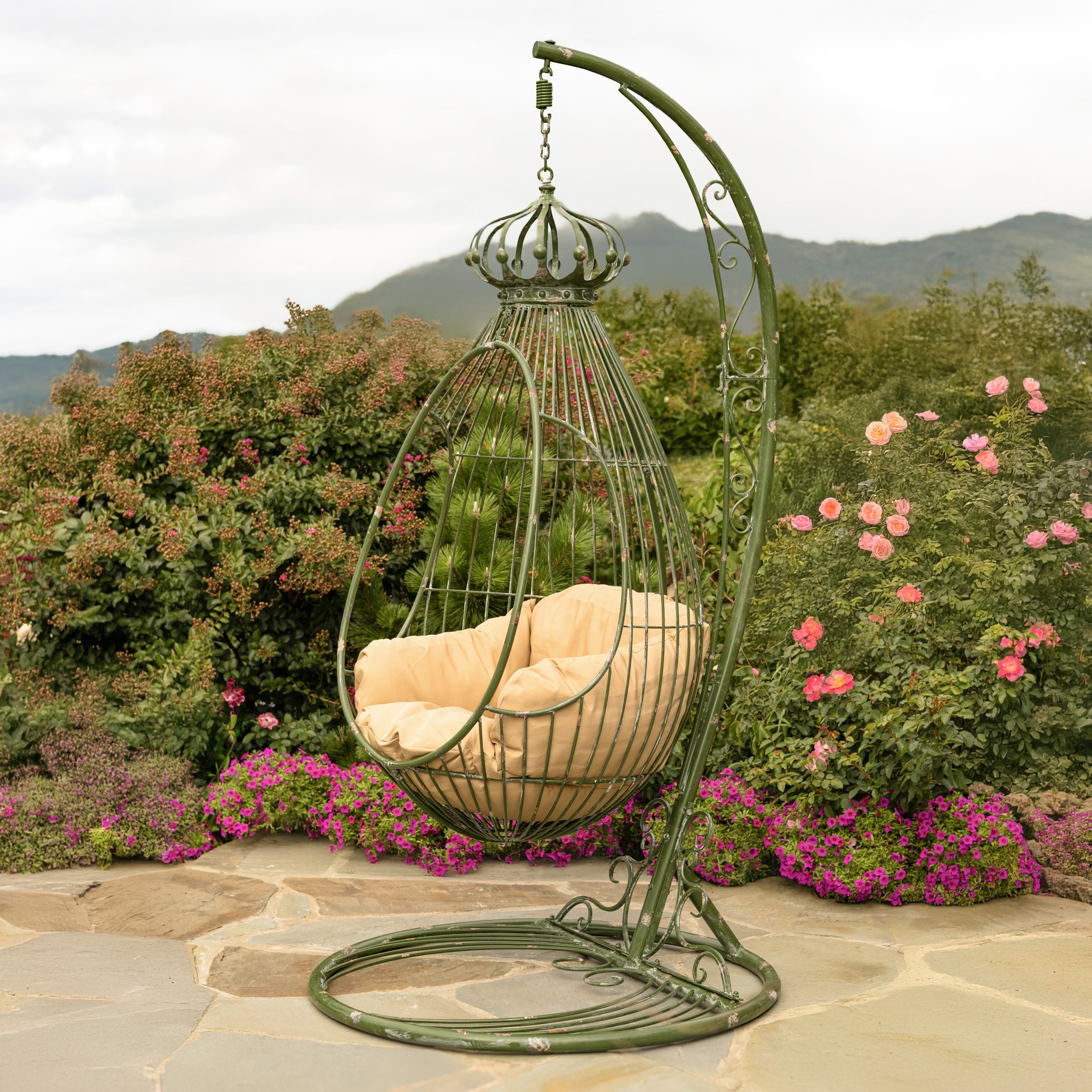 89″ Tall One-Person Hanging Metal Egg Chair & Stand “Elizabeth”