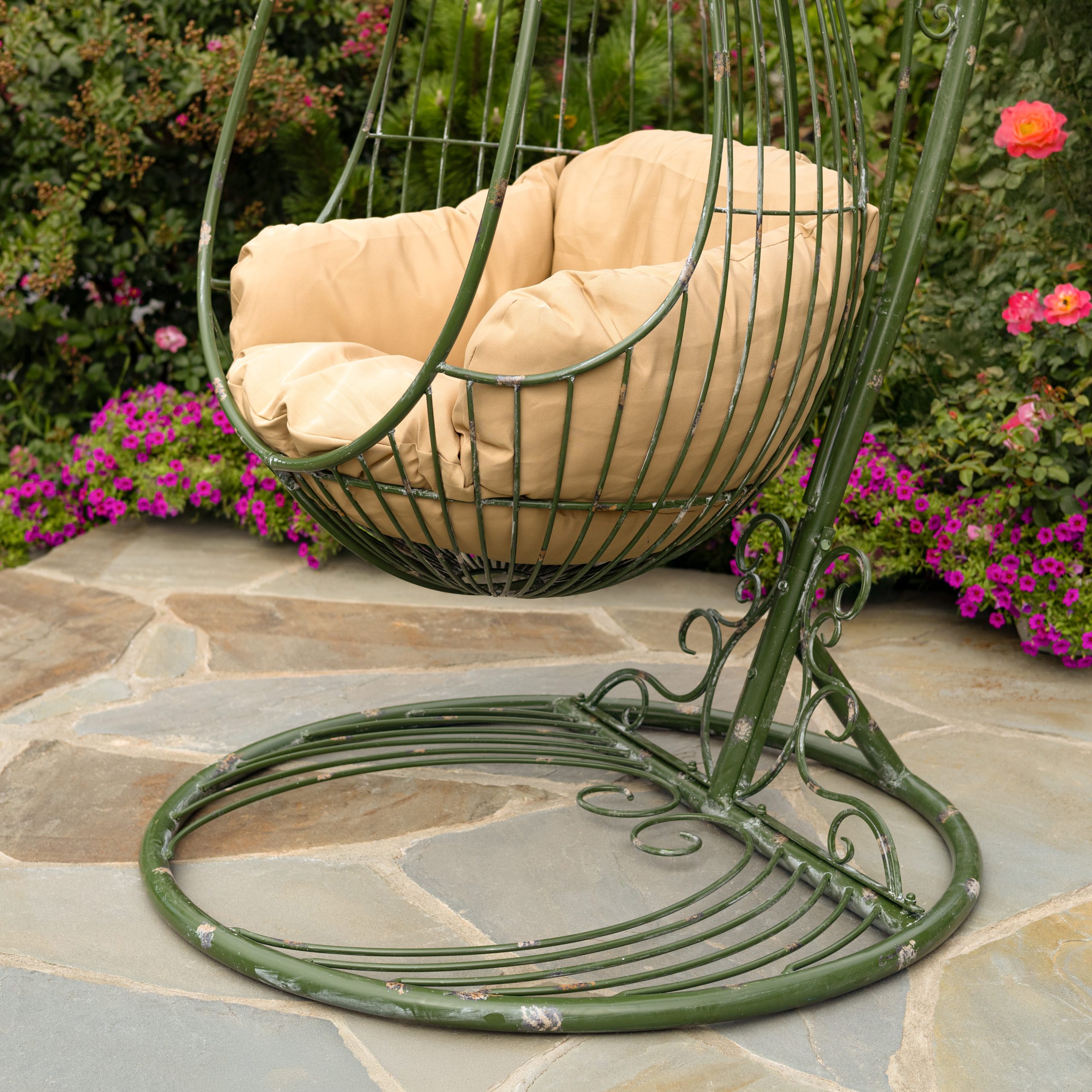 89″ Tall One-Person Hanging Metal Egg Chair & Stand “Elizabeth”