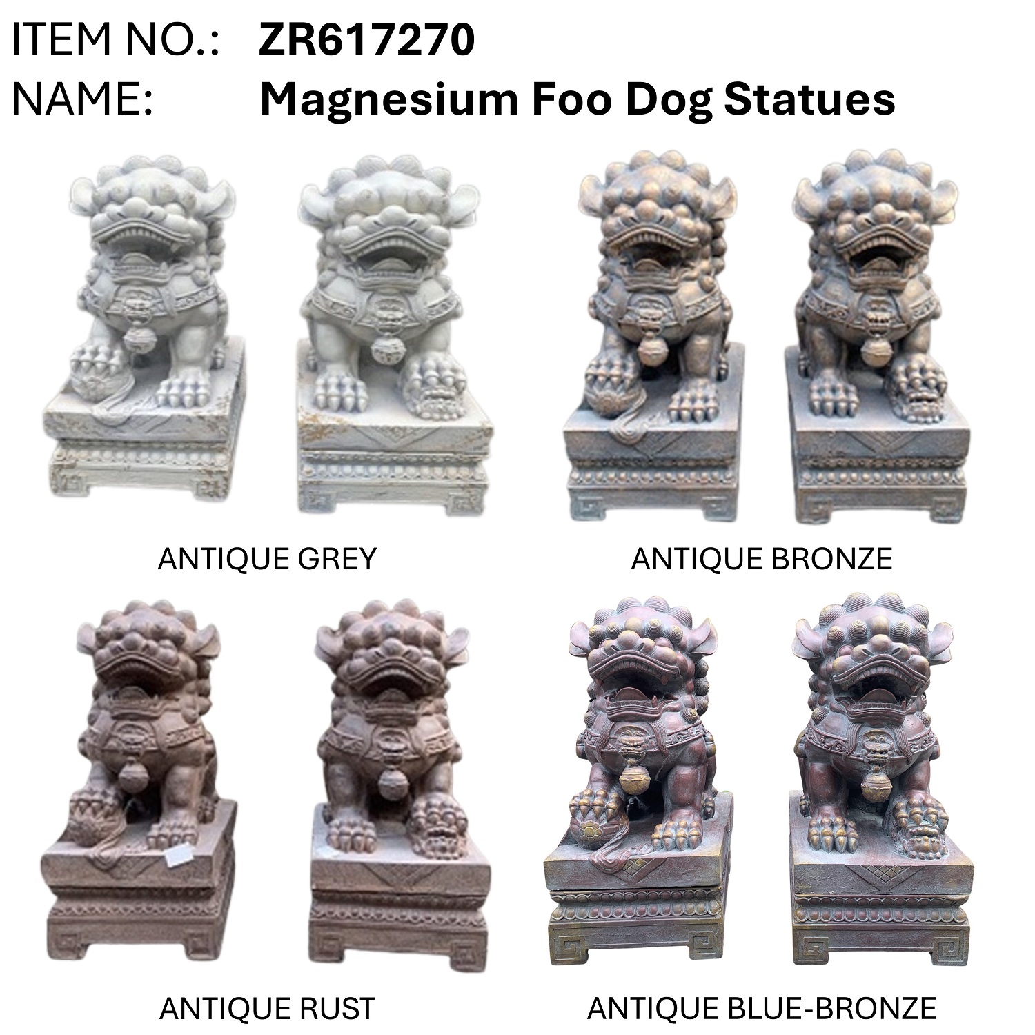 Set of 2 Magnesium Foo Dog Statues “Gan & An”