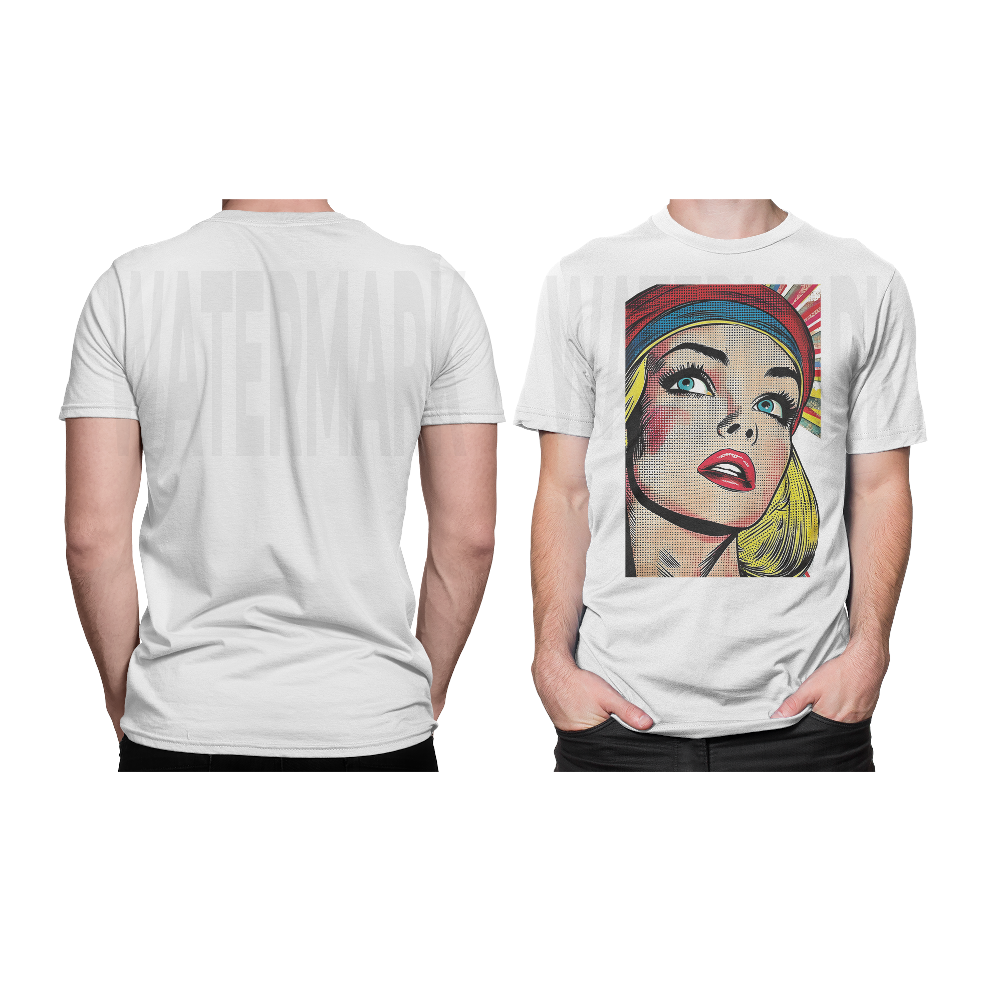 Lady Pop Art White _HALFTONE (Ready-to-Print Design)