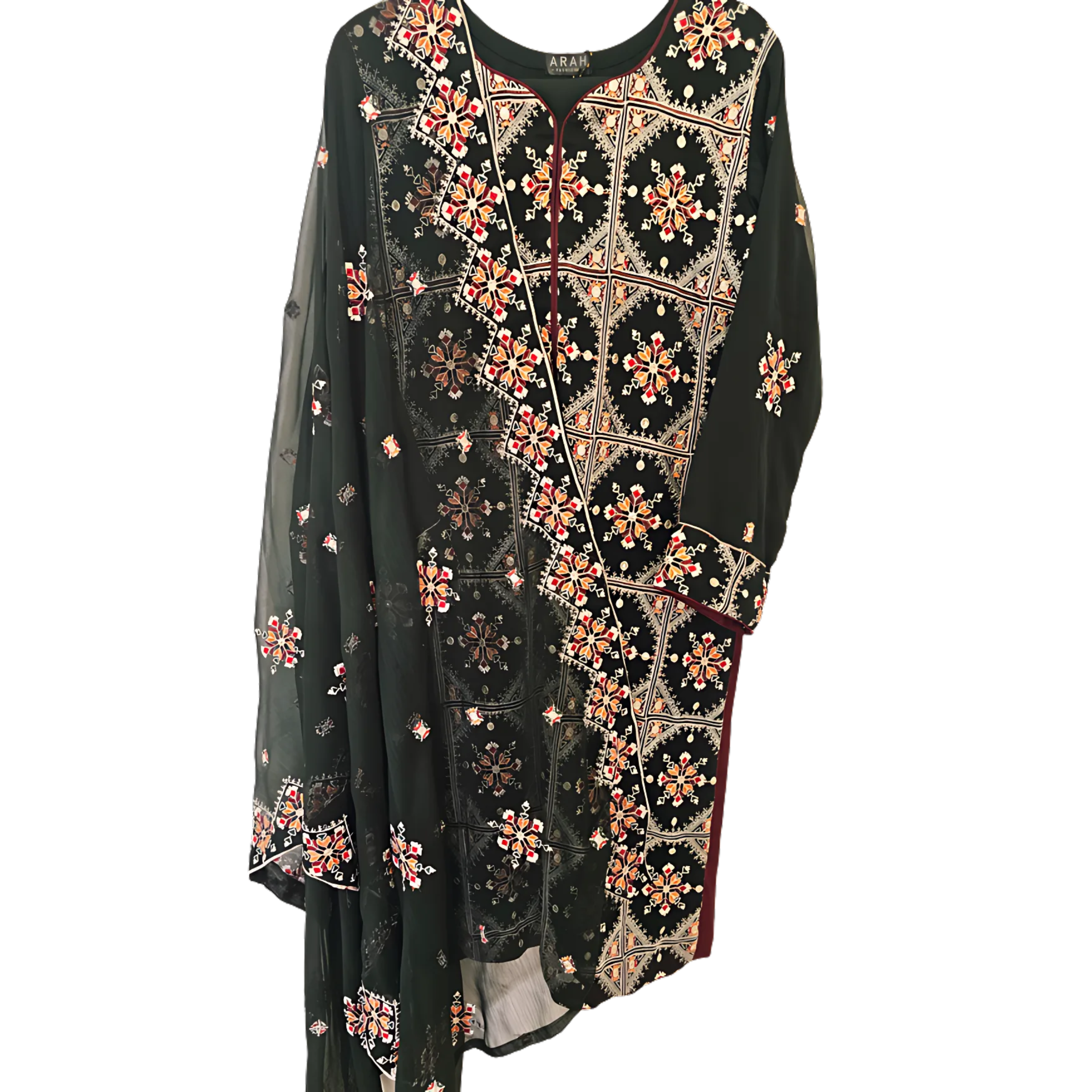 3 piece embroidered suit (Dark Green)