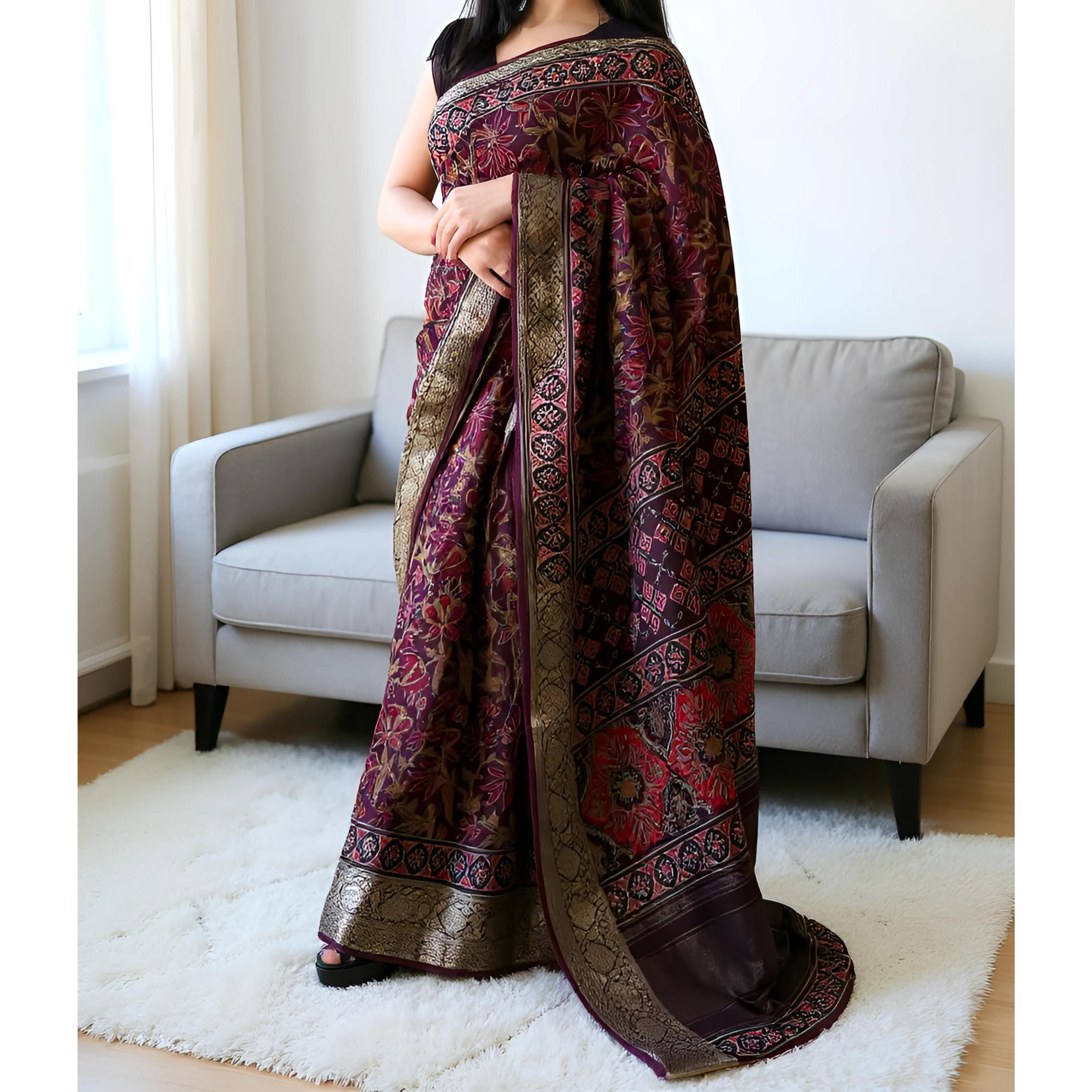 Lustrous Allure – Kalamkari Printed Pure Cotton Saree | Ready to Wear