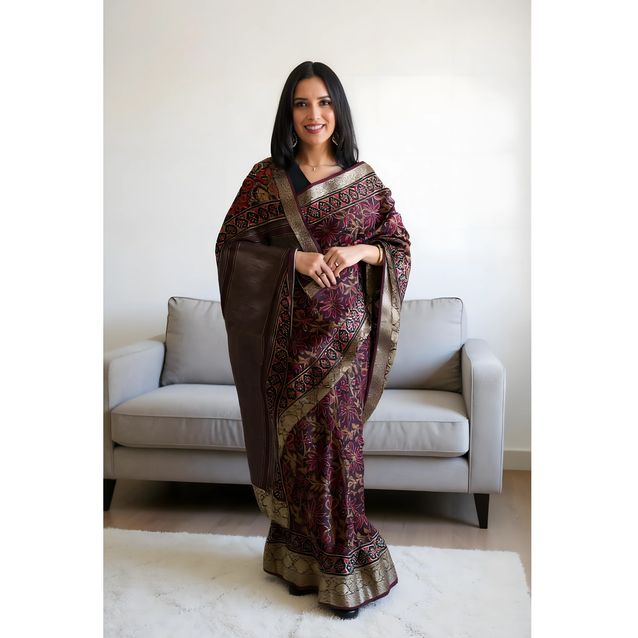 Lustrous Allure – Kalamkari Printed Pure Cotton Saree | Ready to Wear