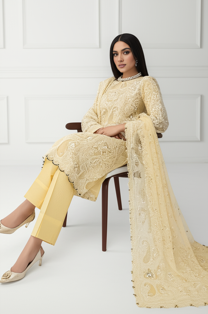 NOOR-e-NAZAAKAT – Handcrafted Chikankari Unstitched 3-Piece Suit
