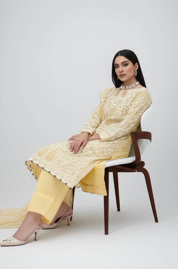 NOOR-e-NAZAAKAT – Handcrafted Chikankari Unstitched 3-Piece Suit