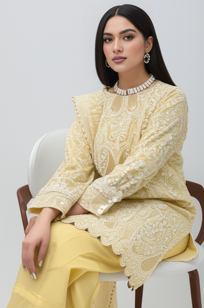 NOOR-e-NAZAAKAT – Handcrafted Chikankari Unstitched 3-Piece Suit