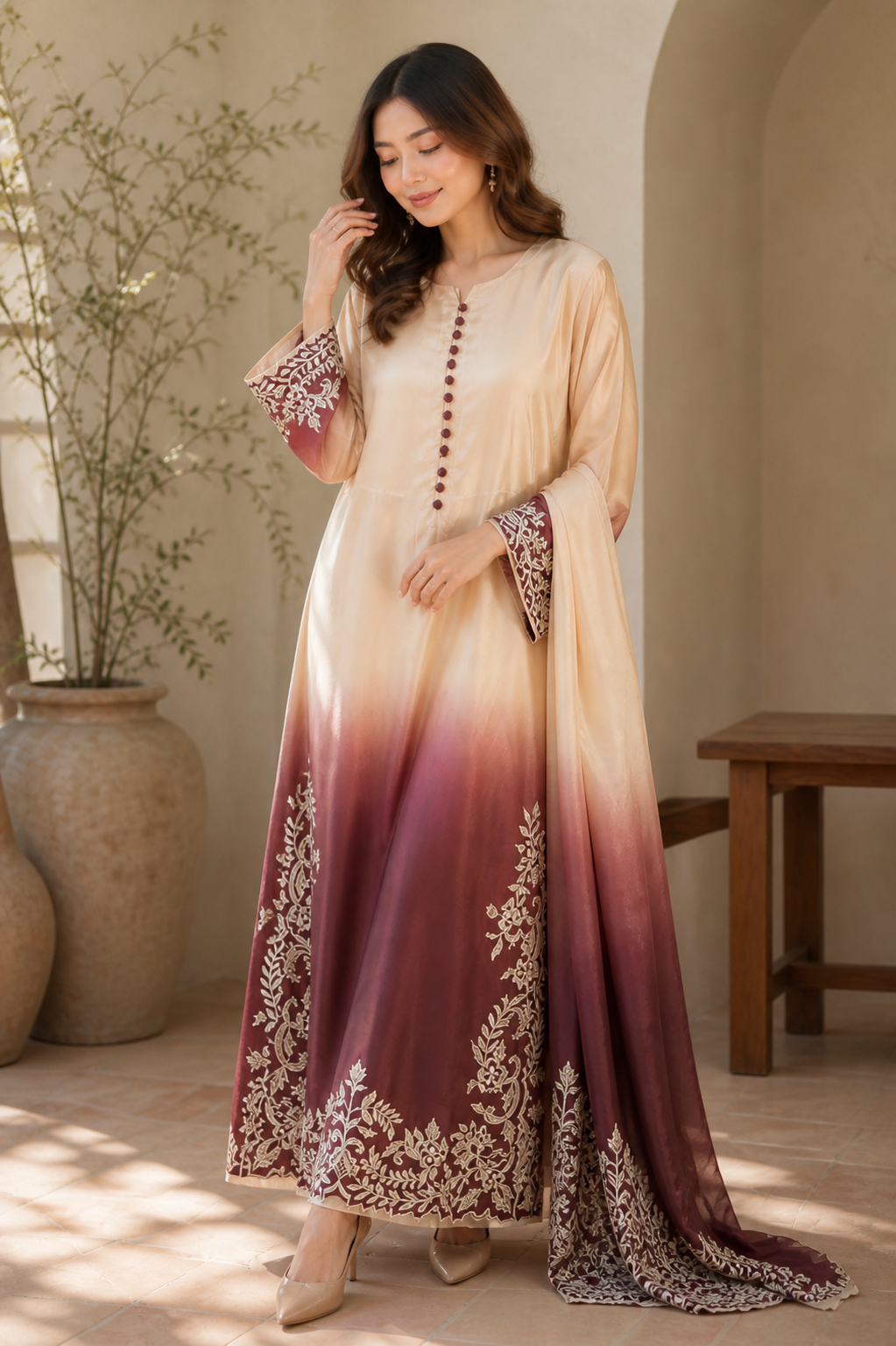 Noor Ombre Sheesha Silk Ensemble