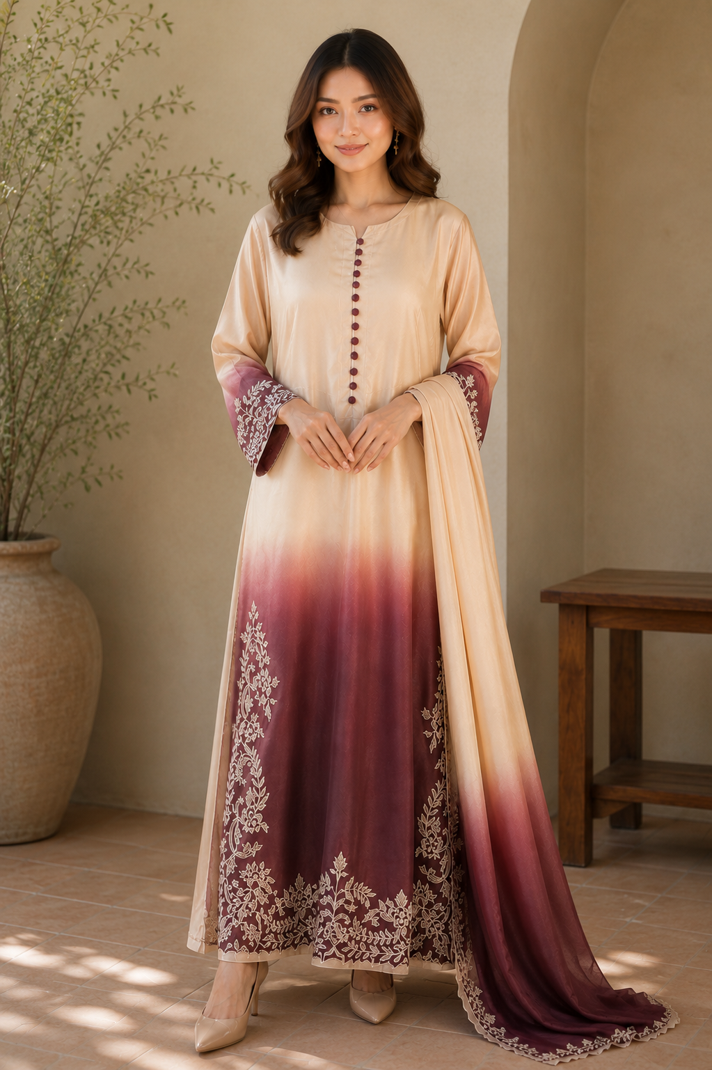 Noor Ombre Sheesha Silk Ensemble