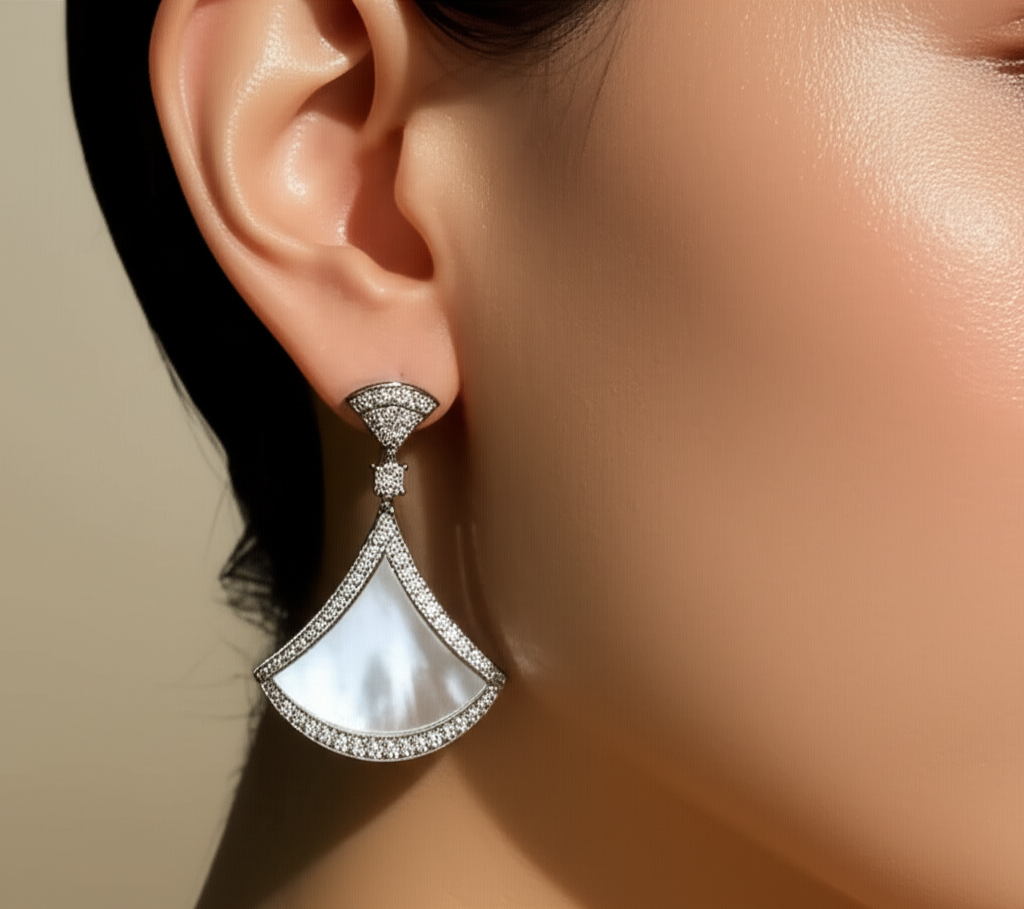 Lustrous White Stone Earrings