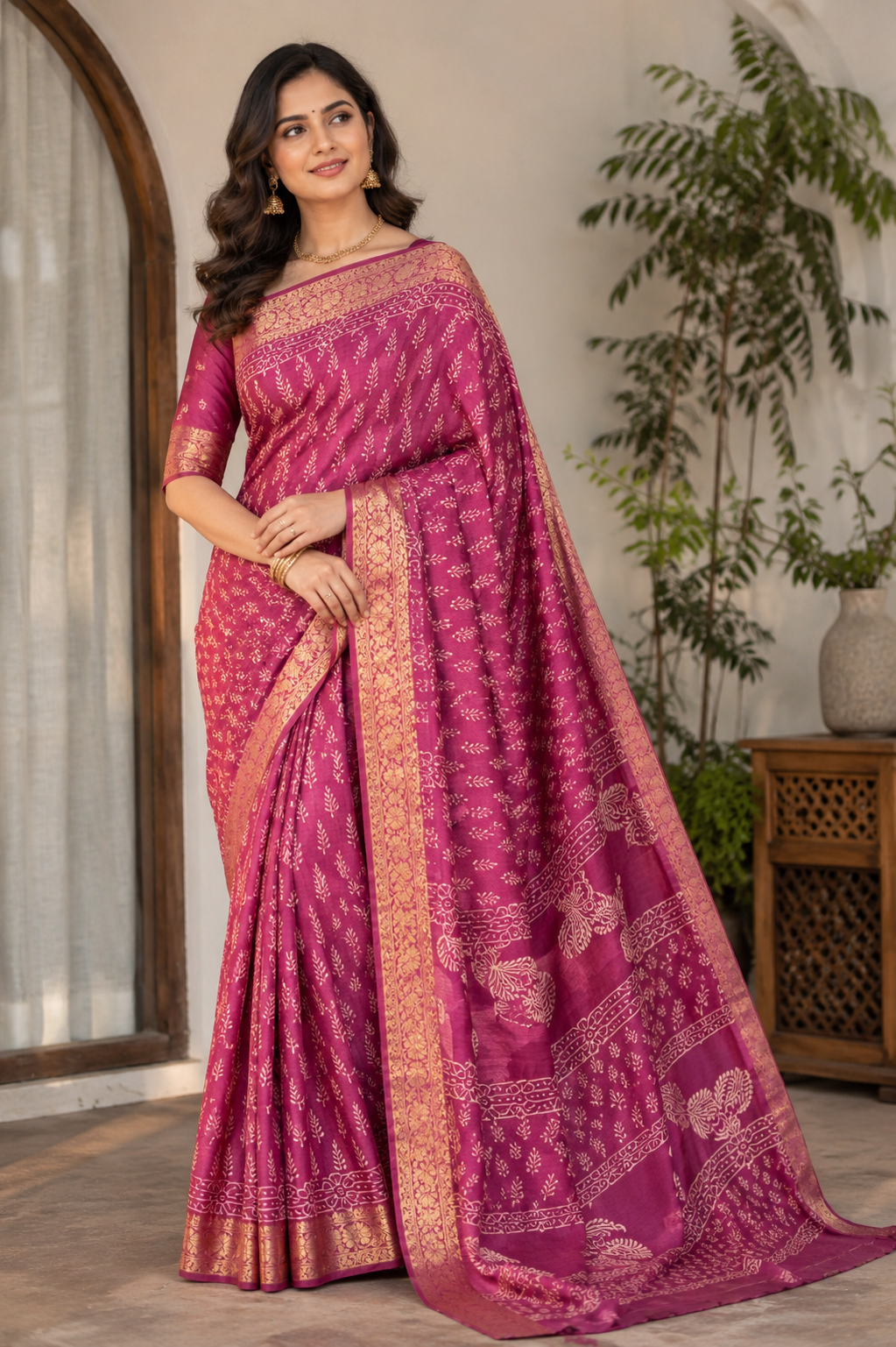 Ready-to-Wear Crepe Silk Saree with Unstitched Blouse