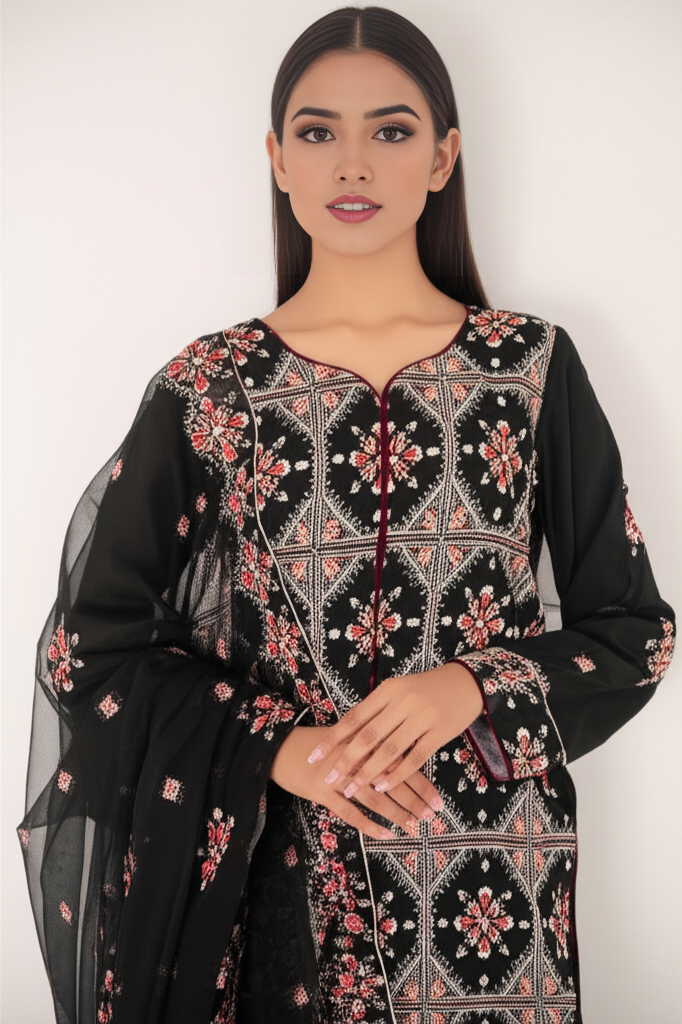 3 piece embroidered suit (Dark Green)