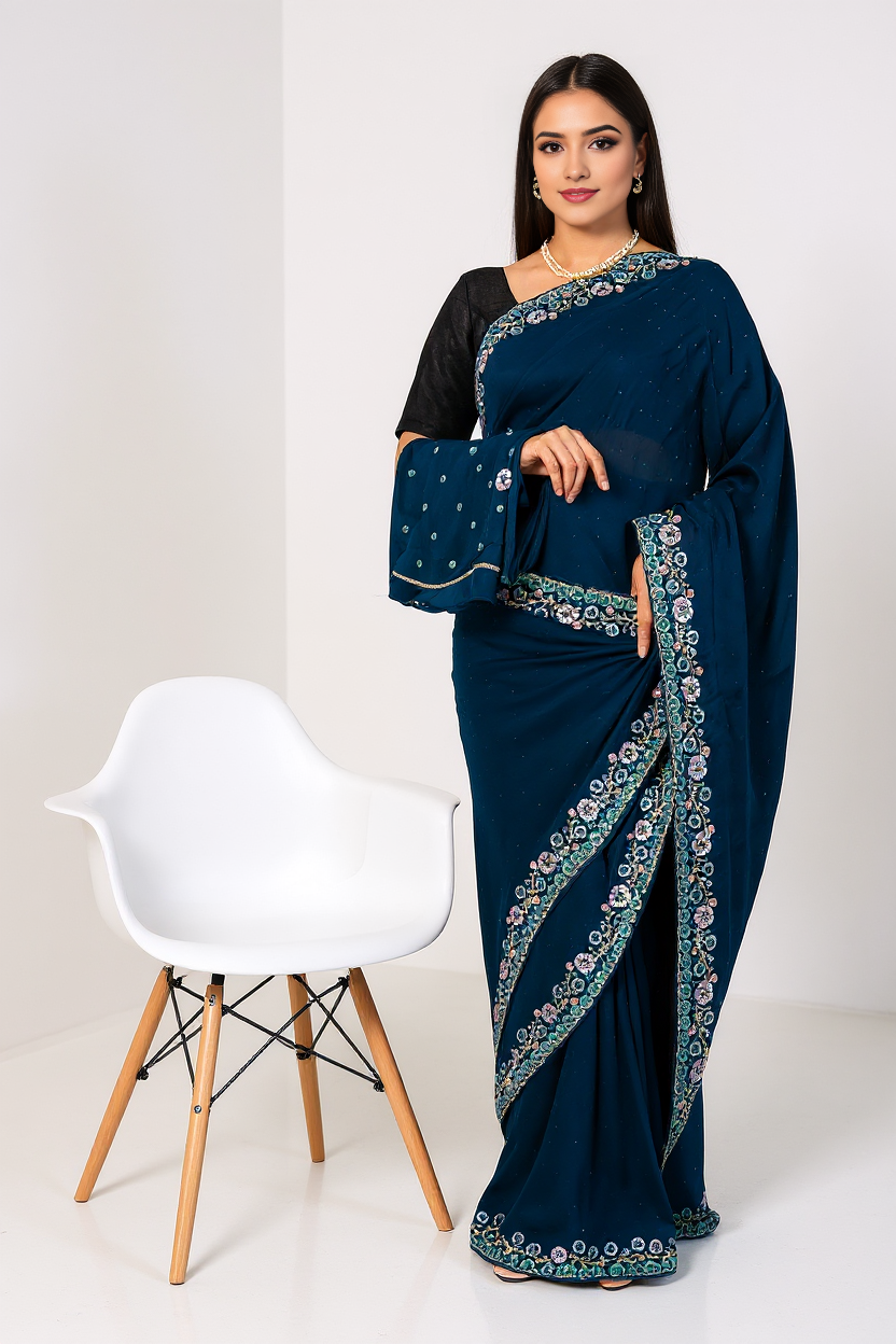 Pure Organza Silk Ready-to-Wear Saree with Matching Unstitched Blouse