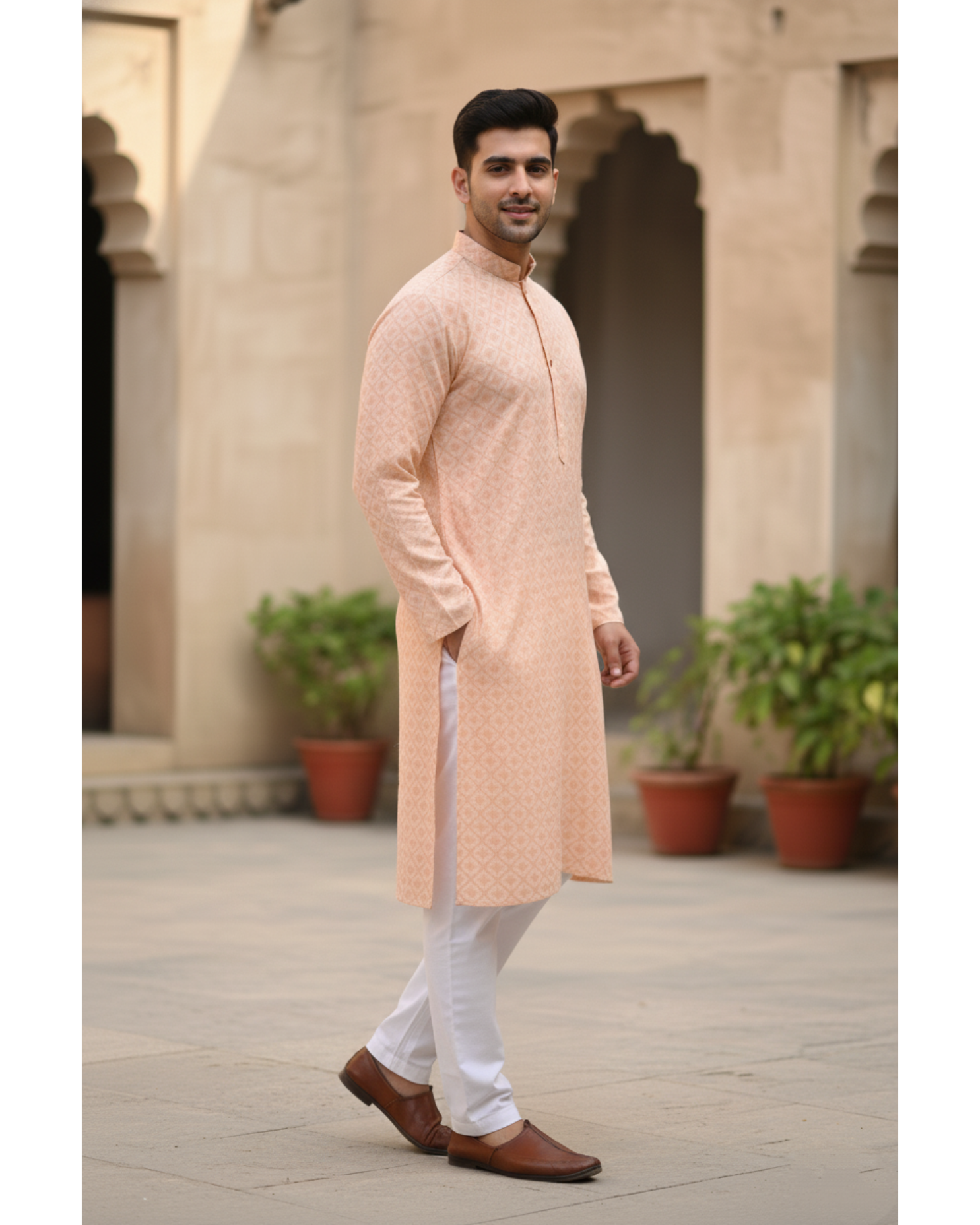 Sahara Peach – Pure Hand-Woven Indian Khadi Unstitched Suit