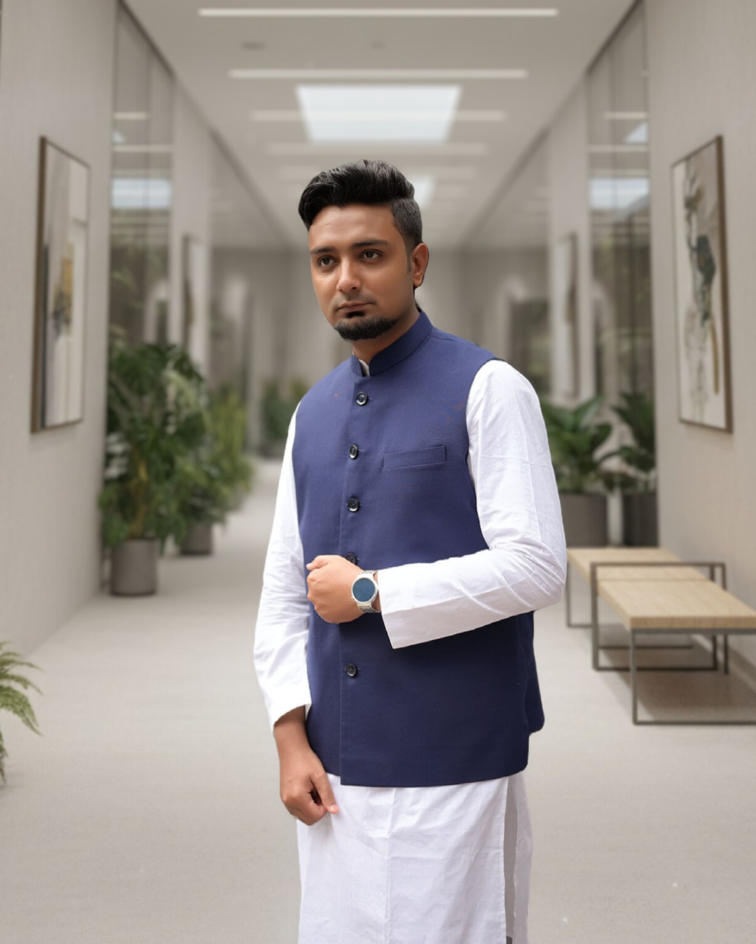 Pure Khaadi Nehru Jacket – Midnight Blue