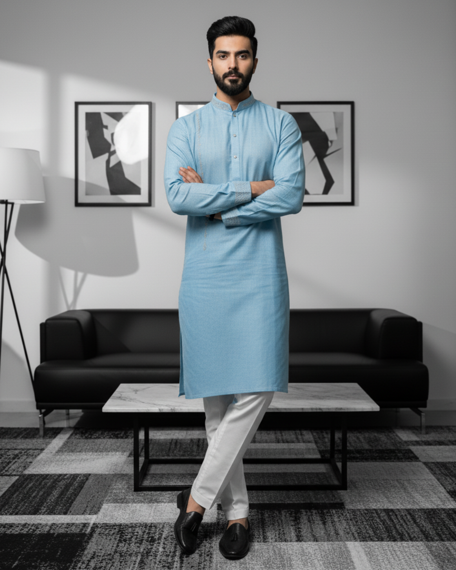 Azure Blue – Pure Hand-Woven Khadi Unstitched Suit