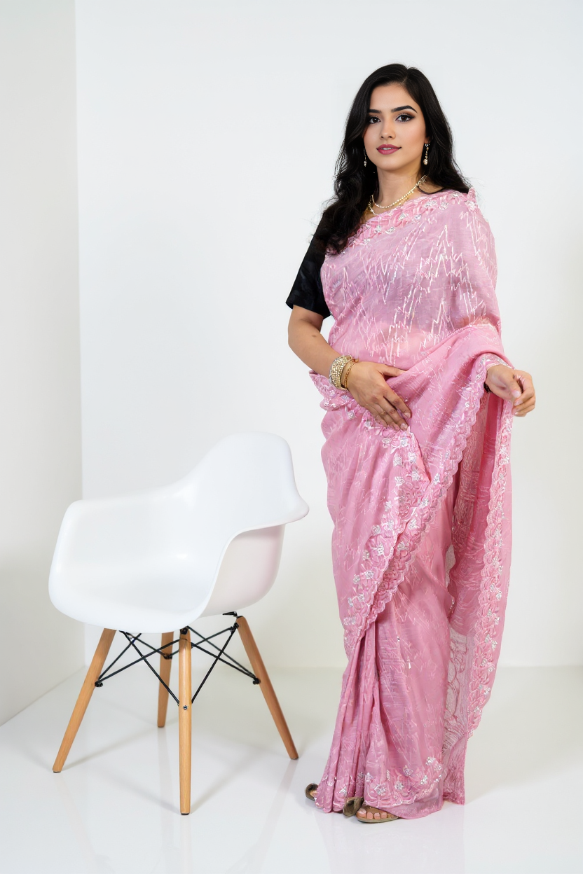 Pure Organza Silk Ready-to-Wear Saree with Unstitched Blouse